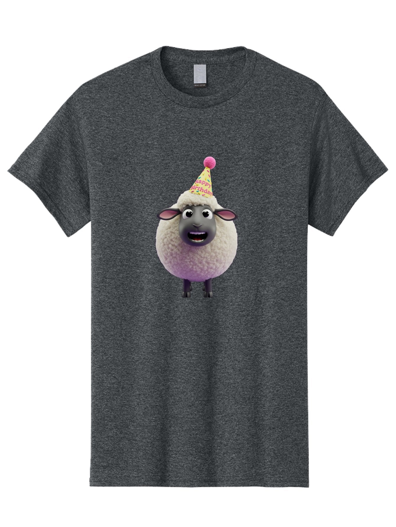 Happy-Birthday-Sheep Men'S Graphic Tee, 100% Cotton, Comfortable Casual Summer Wear, Machine Washable, Sheep In Party Hat, Happy Birthday, Cute Cartoon Character, Funny Animal, Celebration, Birthday Party, Fluffy Sheep, Cartoon Sheep, Bad189 5