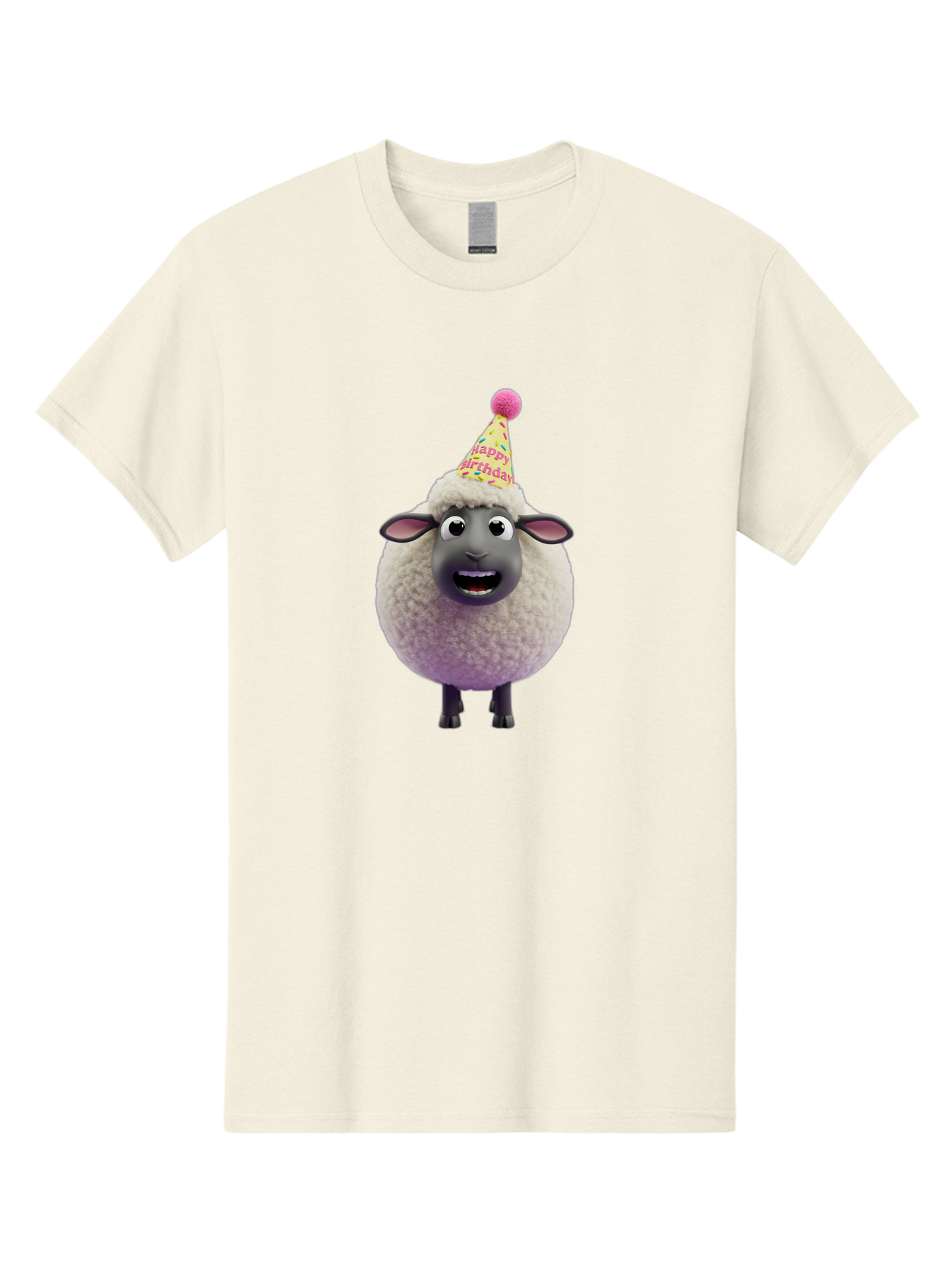 Happy-Birthday-Sheep Men'S Graphic Tee, 100% Cotton, Comfortable Casual Summer Wear, Machine Washable, Sheep In Party Hat, Happy Birthday, Cute Cartoon Character, Funny Animal, Celebration, Birthday Party, Fluffy Sheep, Cartoon Sheep, Bad189