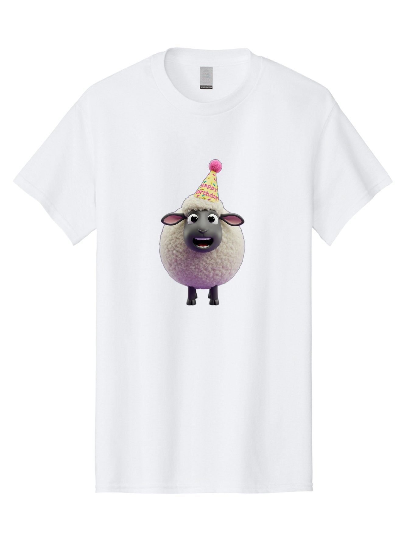Happy-Birthday-Sheep Men'S Graphic Tee, 100% Cotton, Comfortable Casual Summer Wear, Machine Washable, Sheep In Party Hat, Happy Birthday, Cute Cartoon Character, Funny Animal, Celebration, Birthday Party, Fluffy Sheep, Cartoon Sheep, Bad189 13