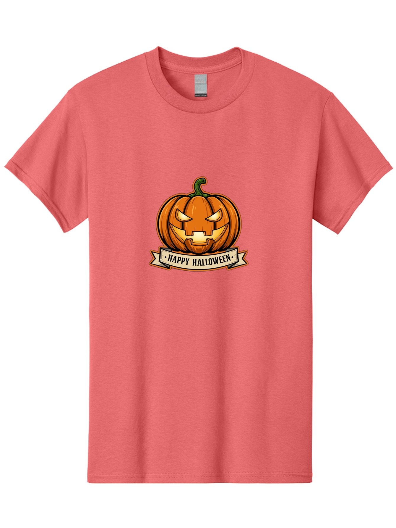 Happy-Halloween-Jack-O-Lantern Men'S Graphic Tee, 100% Cotton, Comfortable Casual Summer Wear, Machine Washable, Jack-O-Lantern, Halloween Pumpkin, Spooky Face, Orange Pumpkin, Festive Design, Happy Halloween Banner, Cartoon Illustration, Bad191