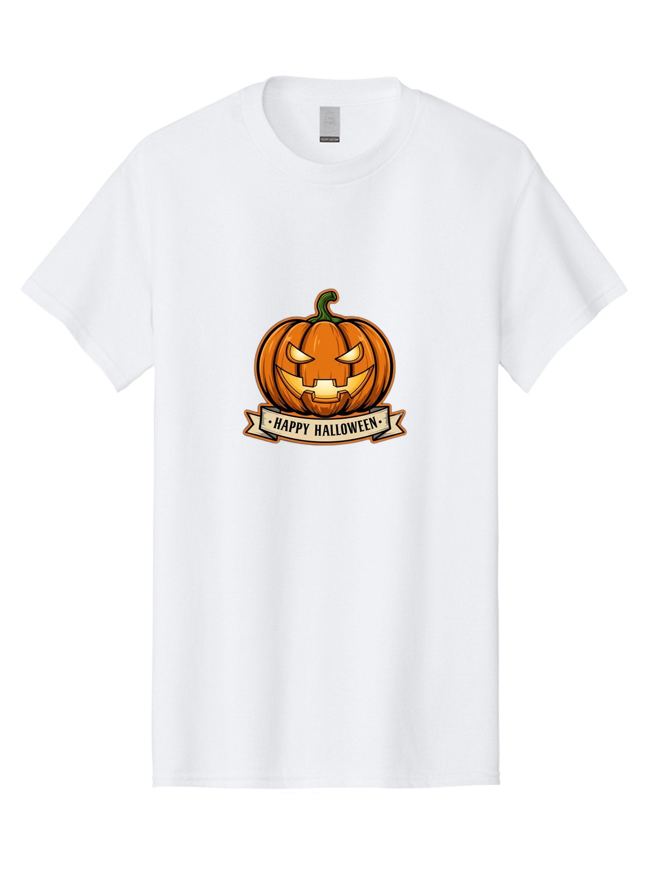 Happy-Halloween-Jack-O-Lantern Men'S Graphic Tee, 100% Cotton, Comfortable Casual Summer Wear, Machine Washable, Jack-O-Lantern, Halloween Pumpkin, Spooky Face, Orange Pumpkin, Festive Design, Happy Halloween Banner, Cartoon Illustration, Bad191 4