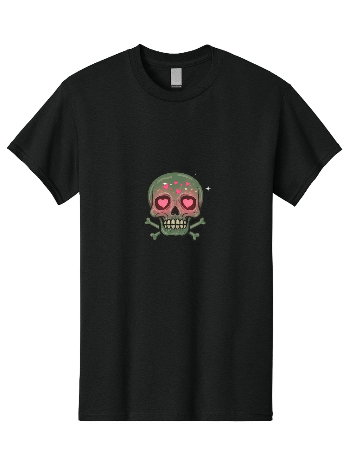 Heart-Eyes-Skull Men'S Graphic Tee, 100% Cotton, Comfortable Casual Summer Wear, Machine Washable, Cartoon Skull, Heart Eyes, Crossbones, Pink Hearts, Sparkles, Cute Skeleton, Quirky Design, Kawaii Art, Goth Charm, Edgy Aesthetic Bad194 8
