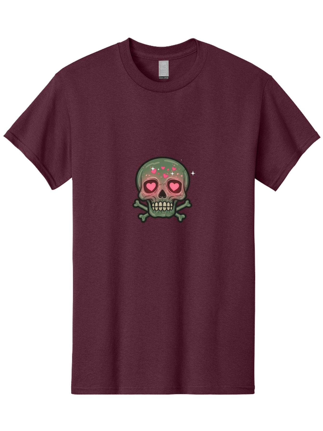 Heart-Eyes-Skull Men'S Graphic Tee, 100% Cotton, Comfortable Casual Summer Wear, Machine Washable, Cartoon Skull, Heart Eyes, Crossbones, Pink Hearts, Sparkles, Cute Skeleton, Quirky Design, Kawaii Art, Goth Charm, Edgy Aesthetic Bad194 5