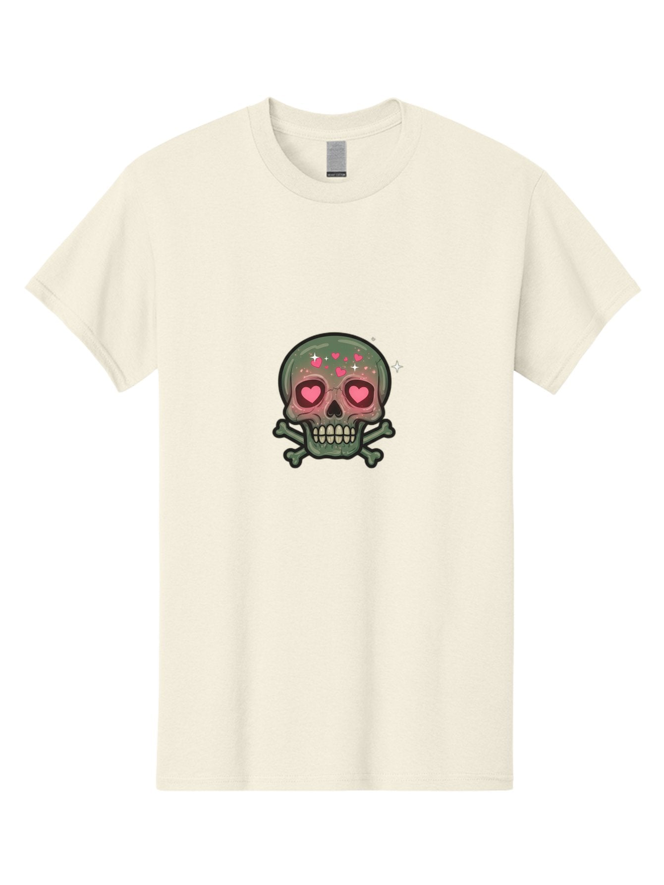 Heart-Eyes-Skull Men'S Graphic Tee, 100% Cotton, Comfortable Casual Summer Wear, Machine Washable, Cartoon Skull, Heart Eyes, Crossbones, Pink Hearts, Sparkles, Cute Skeleton, Quirky Design, Kawaii Art, Goth Charm, Edgy Aesthetic Bad194 13
