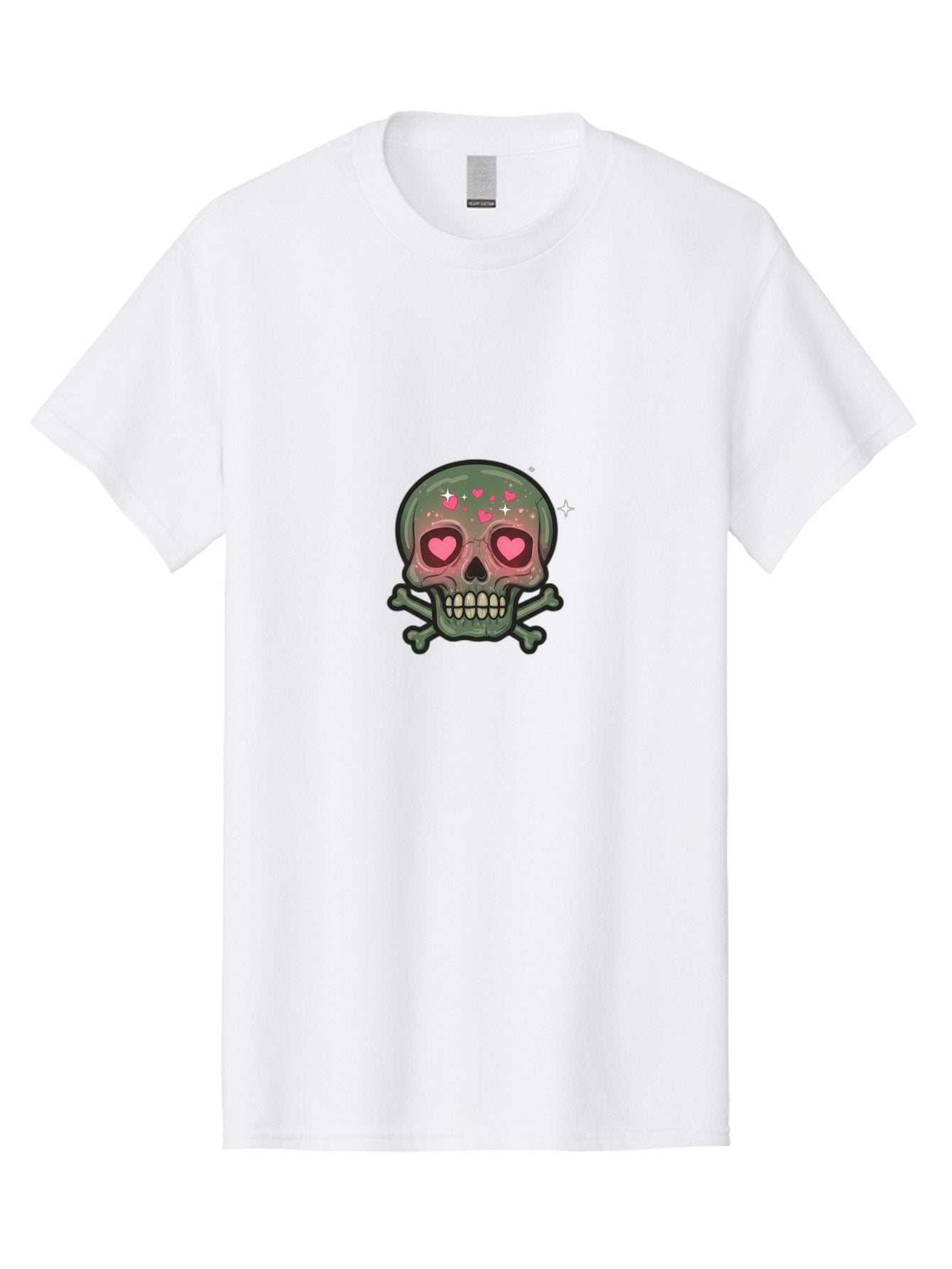 Heart-Eyes-Skull Men'S Graphic Tee, 100% Cotton, Comfortable Casual Summer Wear, Machine Washable, Cartoon Skull, Heart Eyes, Crossbones, Pink Hearts, Sparkles, Cute Skeleton, Quirky Design, Kawaii Art, Goth Charm, Edgy Aesthetic Bad194 6