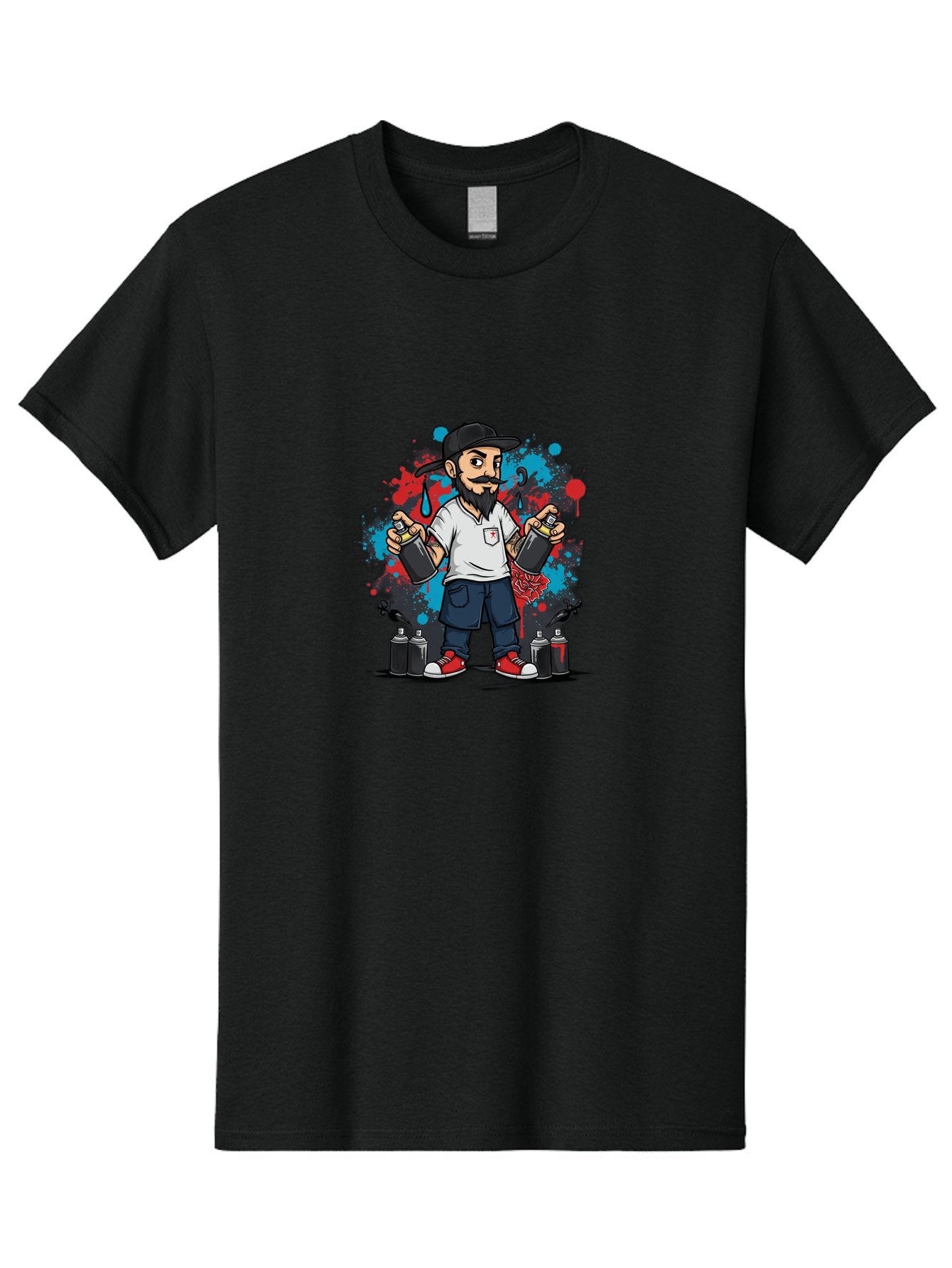 Hip-Hop-Bearded-Man Men'S Graphic Tee, 100% Cotton, Comfortable Casual Summer Wear, Machine Washable, Street Art, Graffiti Artist, Urban Culture, Spray Paint, Vibrant Colors, Bold Expression, Artistic Creativity, Tattooed Arms, Casual Wear Bad195 7