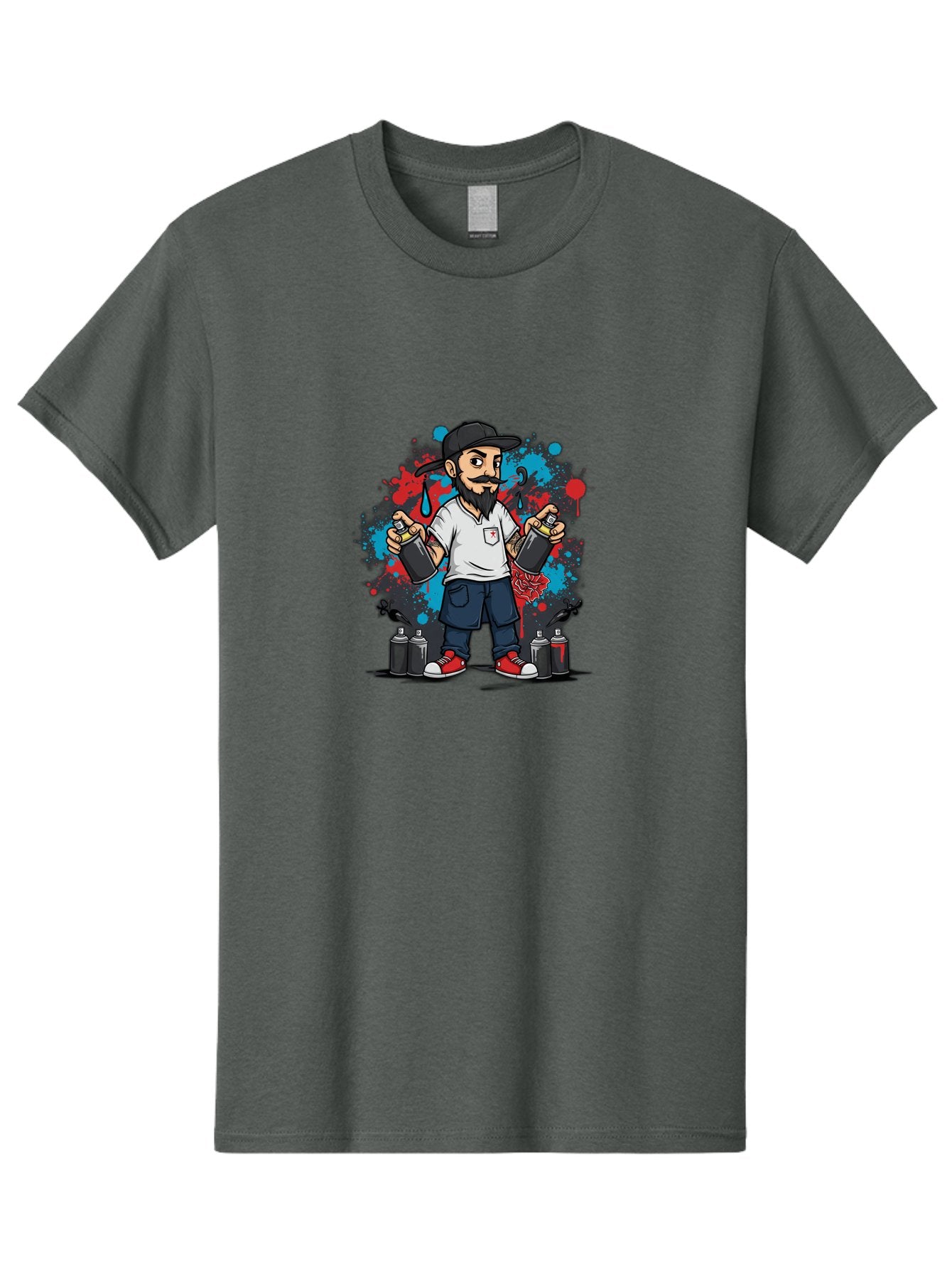 Hip-Hop-Bearded-Man Men'S Graphic Tee, 100% Cotton, Comfortable Casual Summer Wear, Machine Washable, Street Art, Graffiti Artist, Urban Culture, Spray Paint, Vibrant Colors, Bold Expression, Artistic Creativity, Tattooed Arms, Casual Wear Bad195 6