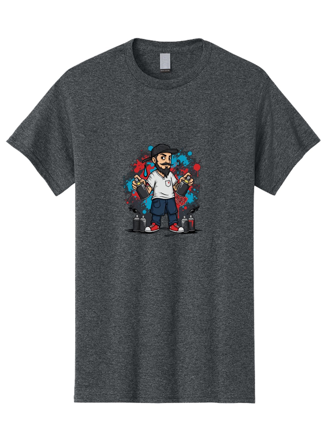 Hip-Hop-Bearded-Man Men'S Graphic Tee, 100% Cotton, Comfortable Casual Summer Wear, Machine Washable, Street Art, Graffiti Artist, Urban Culture, Spray Paint, Vibrant Colors, Bold Expression, Artistic Creativity, Tattooed Arms, Casual Wear Bad195 12