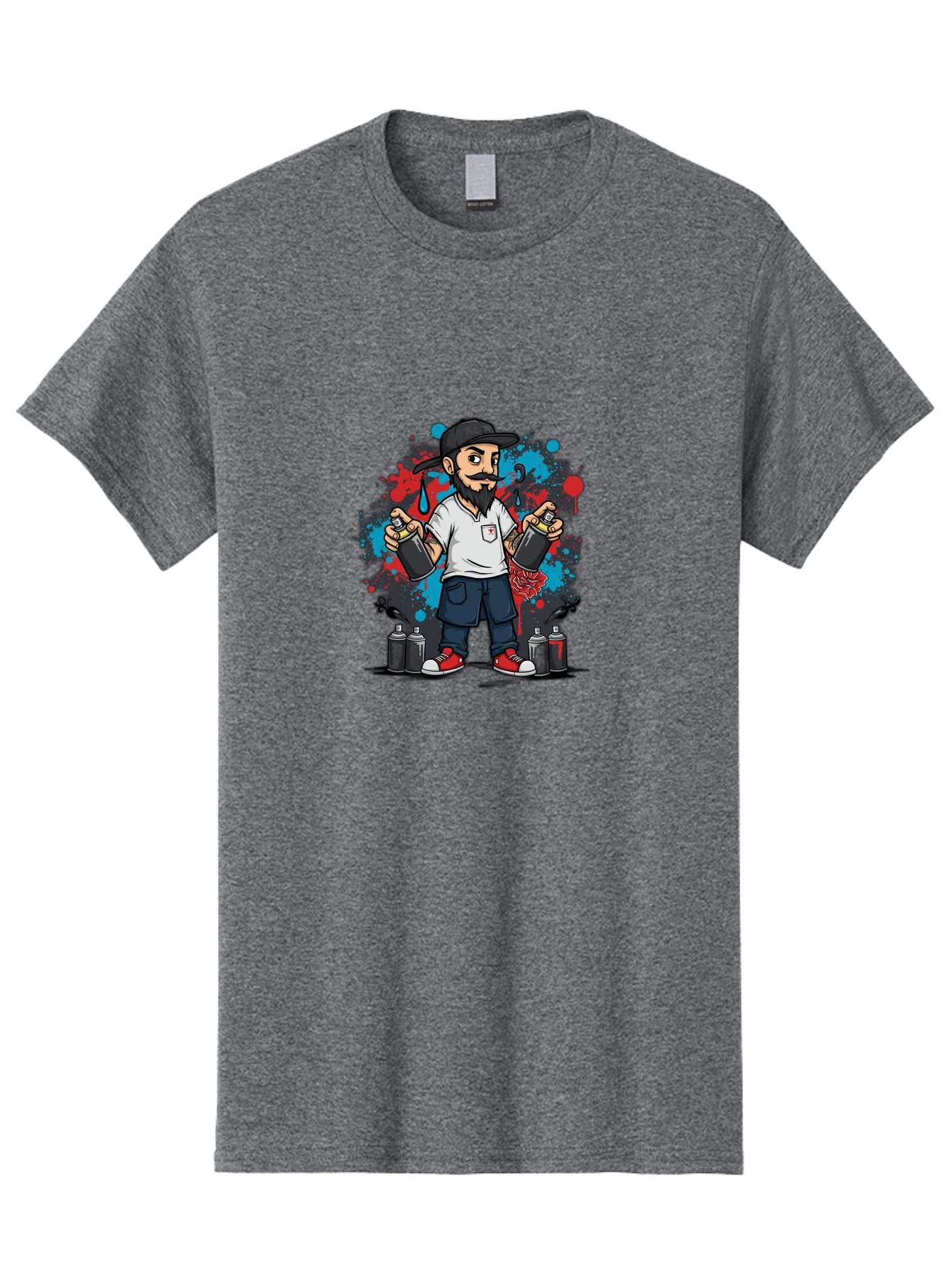 Hip-Hop-Bearded-Man Men'S Graphic Tee, 100% Cotton, Comfortable Casual Summer Wear, Machine Washable, Street Art, Graffiti Artist, Urban Culture, Spray Paint, Vibrant Colors, Bold Expression, Artistic Creativity, Tattooed Arms, Casual Wear Bad195