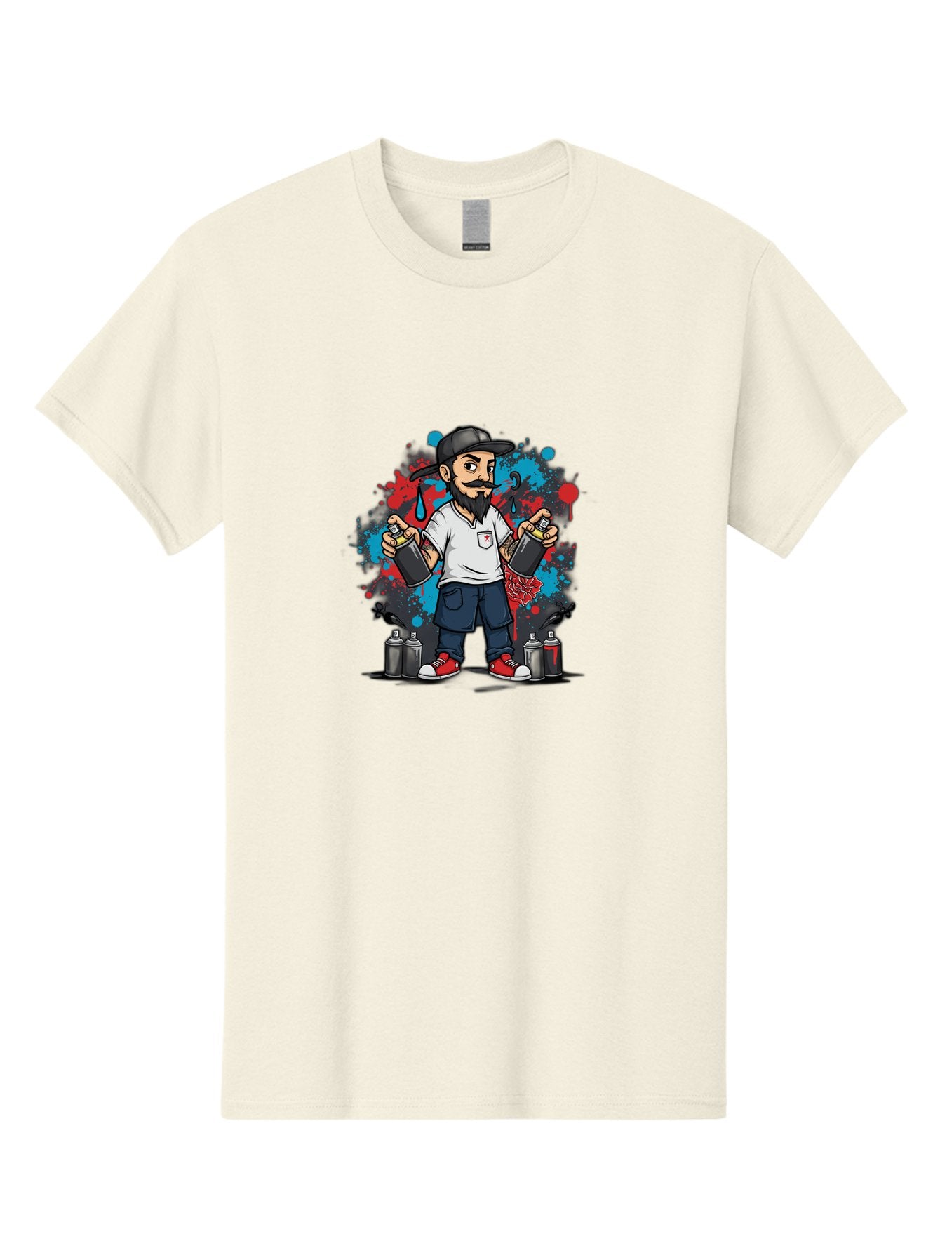 Hip-Hop-Bearded-Man Men'S Graphic Tee, 100% Cotton, Comfortable Casual Summer Wear, Machine Washable, Street Art, Graffiti Artist, Urban Culture, Spray Paint, Vibrant Colors, Bold Expression, Artistic Creativity, Tattooed Arms, Casual Wear Bad195 4