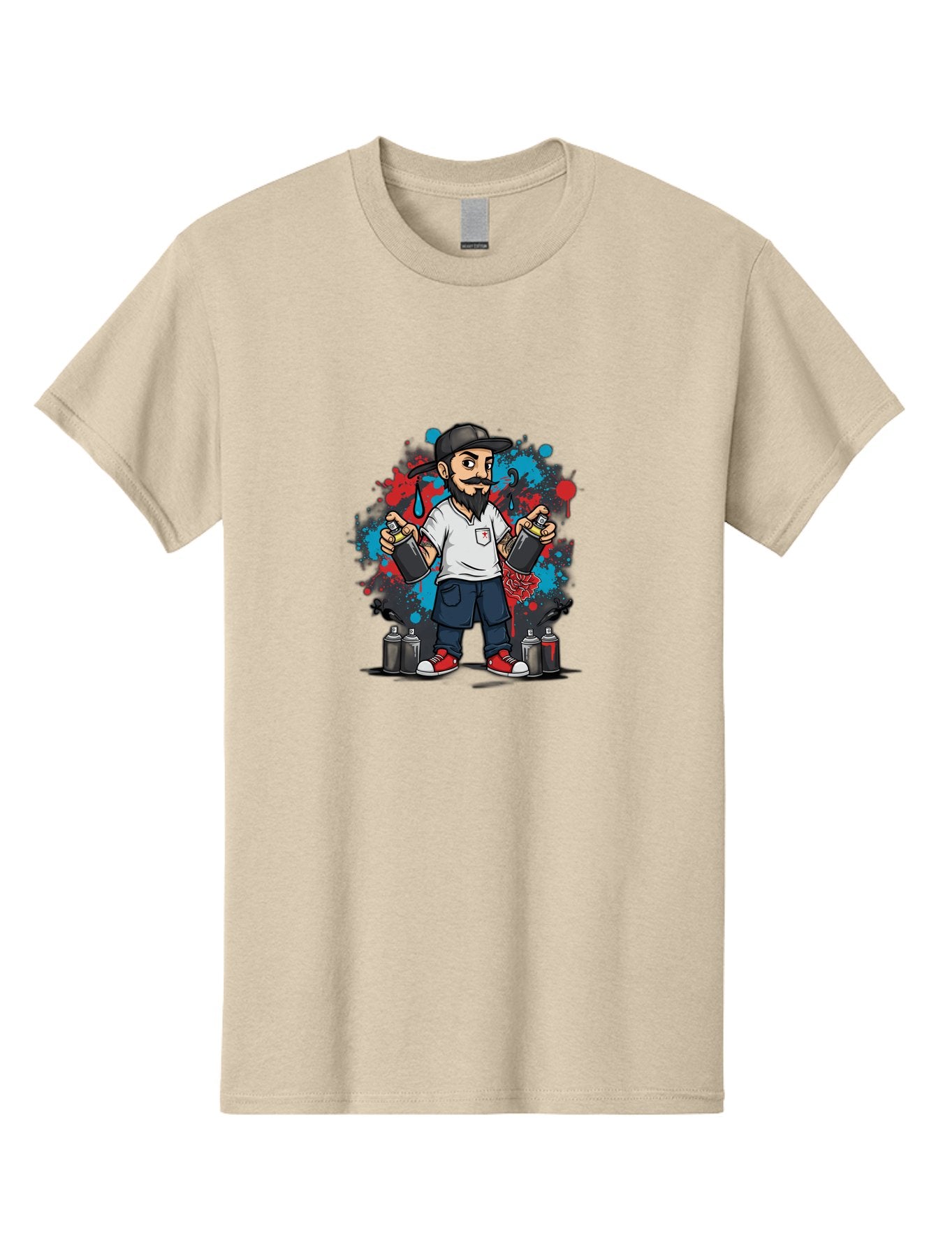 Hip-Hop-Bearded-Man Men'S Graphic Tee, 100% Cotton, Comfortable Casual Summer Wear, Machine Washable, Street Art, Graffiti Artist, Urban Culture, Spray Paint, Vibrant Colors, Bold Expression, Artistic Creativity, Tattooed Arms, Casual Wear Bad195 8