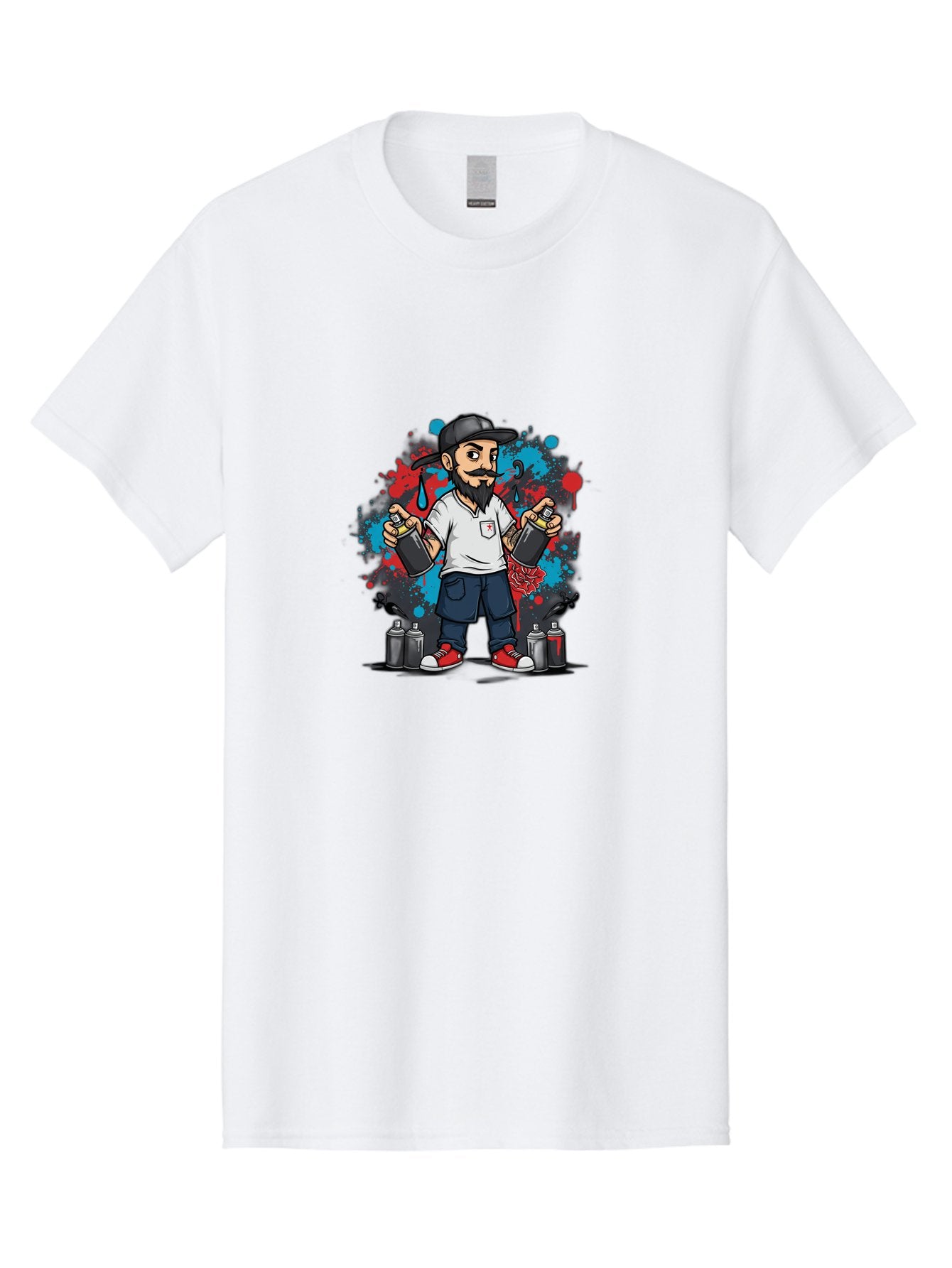 Hip-Hop-Bearded-Man Men'S Graphic Tee, 100% Cotton, Comfortable Casual Summer Wear, Machine Washable, Street Art, Graffiti Artist, Urban Culture, Spray Paint, Vibrant Colors, Bold Expression, Artistic Creativity, Tattooed Arms, Casual Wear Bad195 9