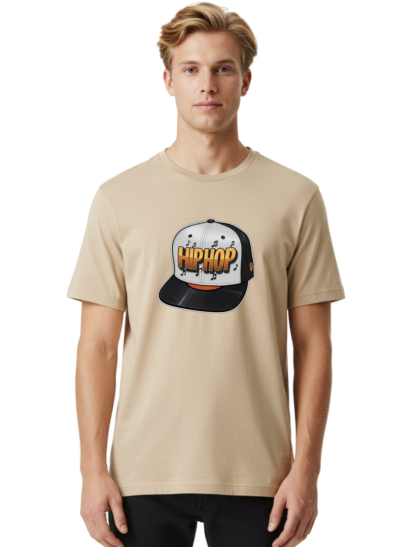 Hip-Hop Men'S Graphic Tee, 100% Cotton, Comfortable Casual Summer Wear, Machine Washable, Hip Hop Hat, Snapback Cap, Streetwear Fashion, Musical Notes, Bold Graphics, Urban Style, Trendy Accessories, Rap Culture, Stylish Headwear, Bad197 24