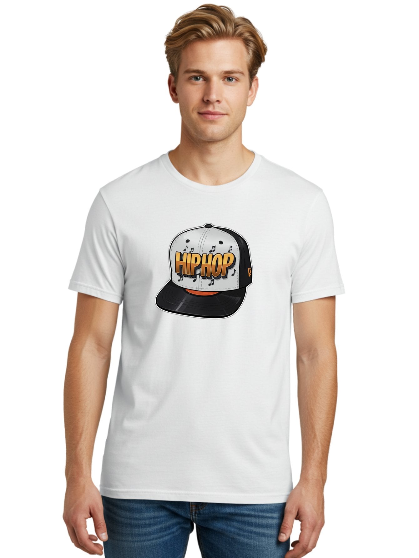 Hip-Hop Men'S Graphic Tee, 100% Cotton, Comfortable Casual Summer Wear, Machine Washable, Hip Hop Hat, Snapback Cap, Streetwear Fashion, Musical Notes, Bold Graphics, Urban Style, Trendy Accessories, Rap Culture, Stylish Headwear, Bad197 17