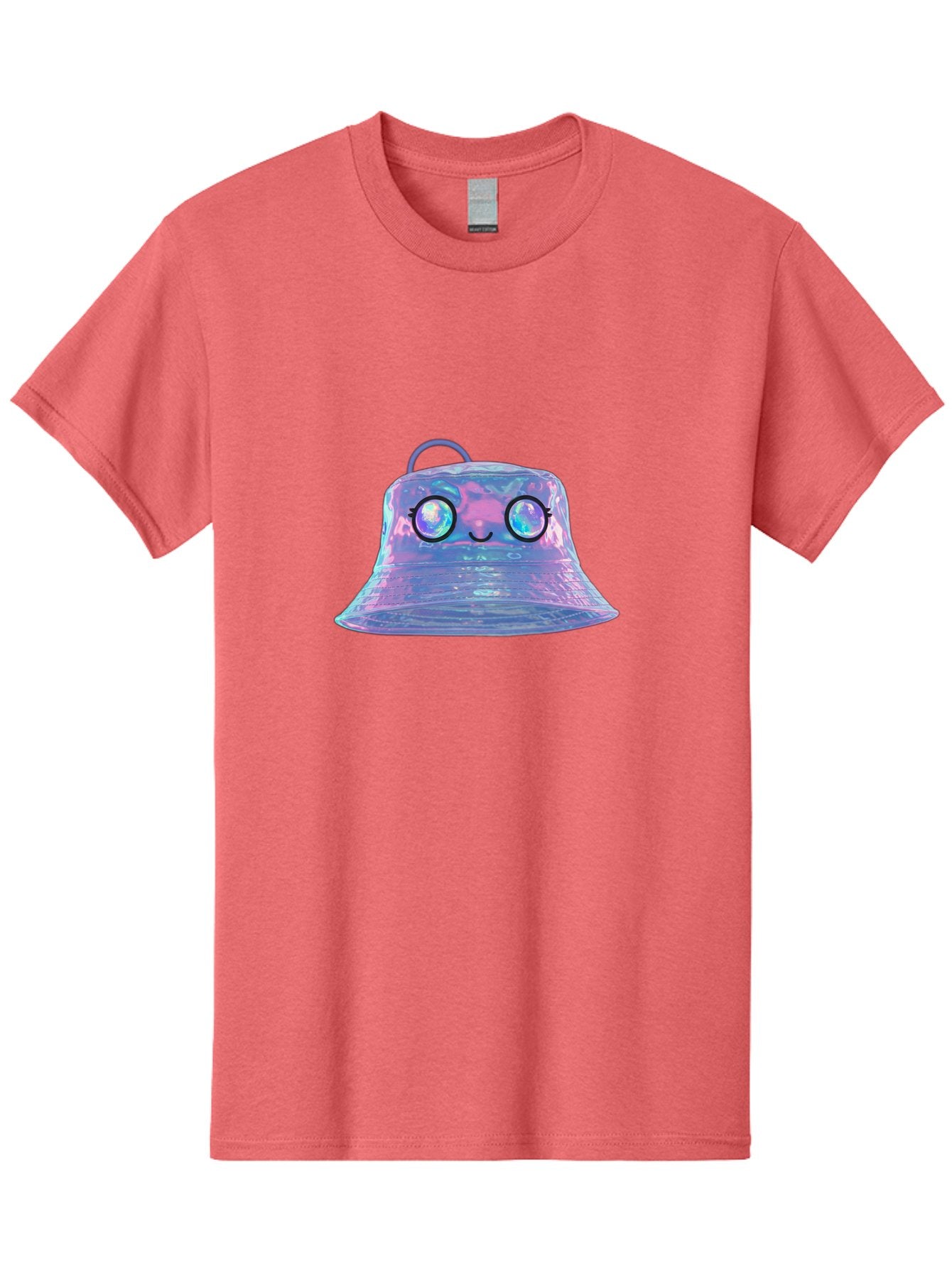 Holographic-Bell Men'S Graphic Tee, 100% Cotton, Comfortable Casual Summer Wear, Machine Washable, Iridescent Bell, Holographic Sheen, Kawaii Character, Cartoon-Style Eyes, Happy Face, Shiny Appearance, Purple And Blue Hues, Bad198 3