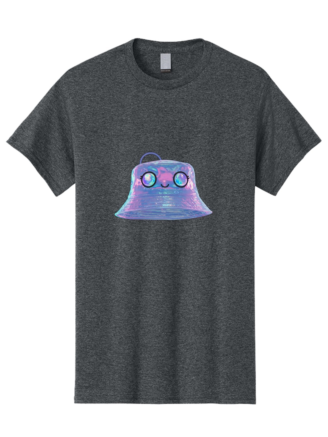 Holographic-Bell Men'S Graphic Tee, 100% Cotton, Comfortable Casual Summer Wear, Machine Washable, Iridescent Bell, Holographic Sheen, Kawaii Character, Cartoon-Style Eyes, Happy Face, Shiny Appearance, Purple And Blue Hues, Bad198 8