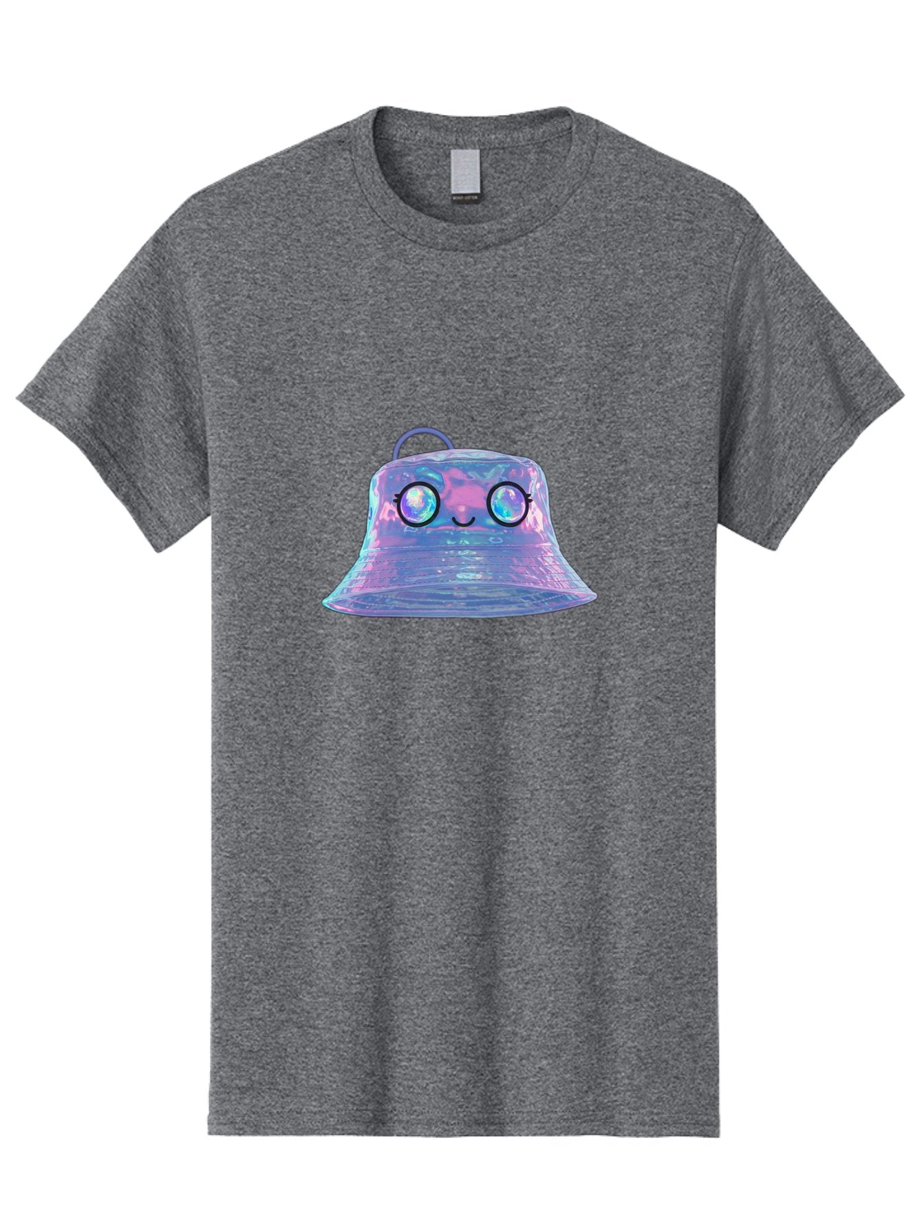 Holographic-Bell Men'S Graphic Tee, 100% Cotton, Comfortable Casual Summer Wear, Machine Washable, Iridescent Bell, Holographic Sheen, Kawaii Character, Cartoon-Style Eyes, Happy Face, Shiny Appearance, Purple And Blue Hues, Bad198 4