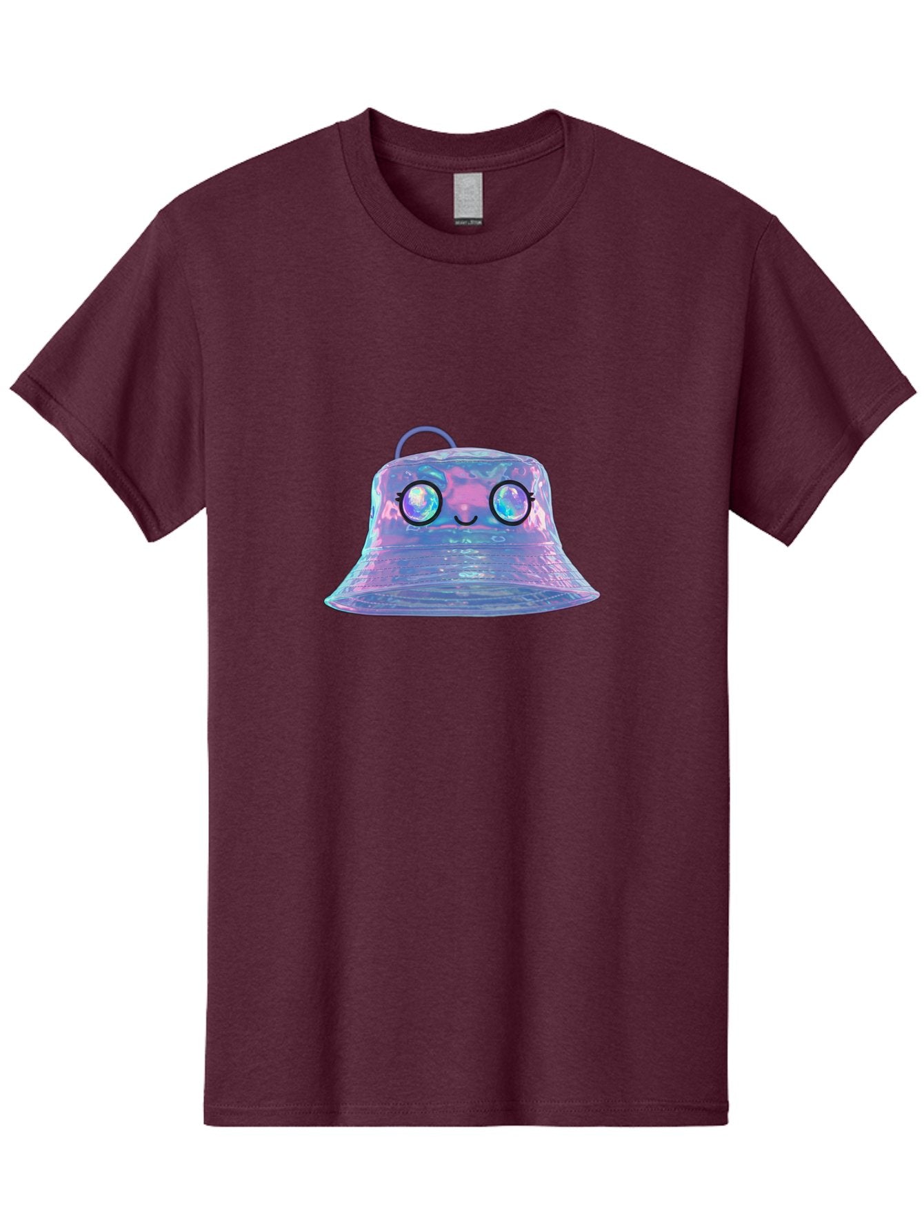 Holographic-Bell Men'S Graphic Tee, 100% Cotton, Comfortable Casual Summer Wear, Machine Washable, Iridescent Bell, Holographic Sheen, Kawaii Character, Cartoon-Style Eyes, Happy Face, Shiny Appearance, Purple And Blue Hues, Bad198