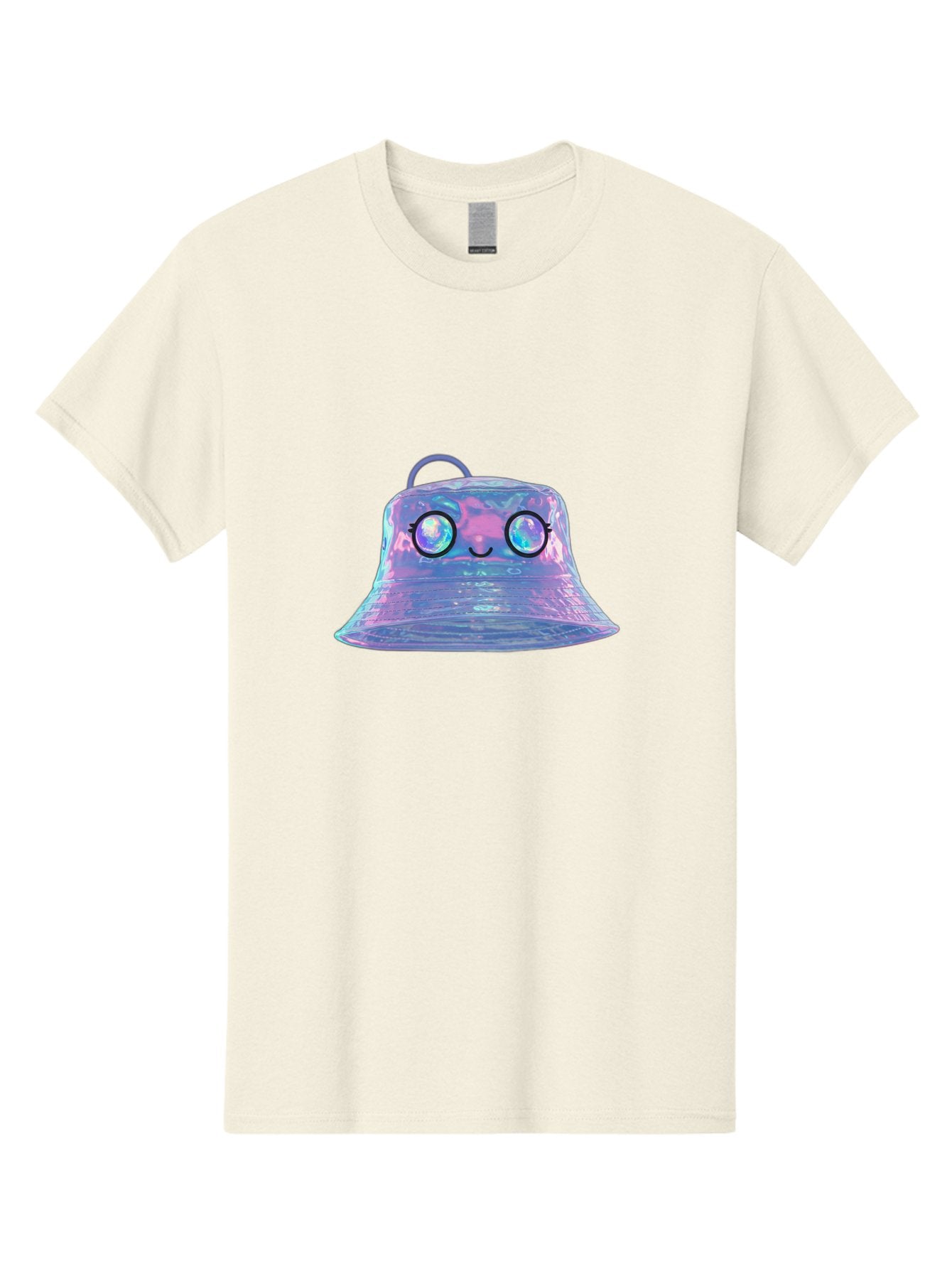 Holographic-Bell Men'S Graphic Tee, 100% Cotton, Comfortable Casual Summer Wear, Machine Washable, Iridescent Bell, Holographic Sheen, Kawaii Character, Cartoon-Style Eyes, Happy Face, Shiny Appearance, Purple And Blue Hues, Bad198 10