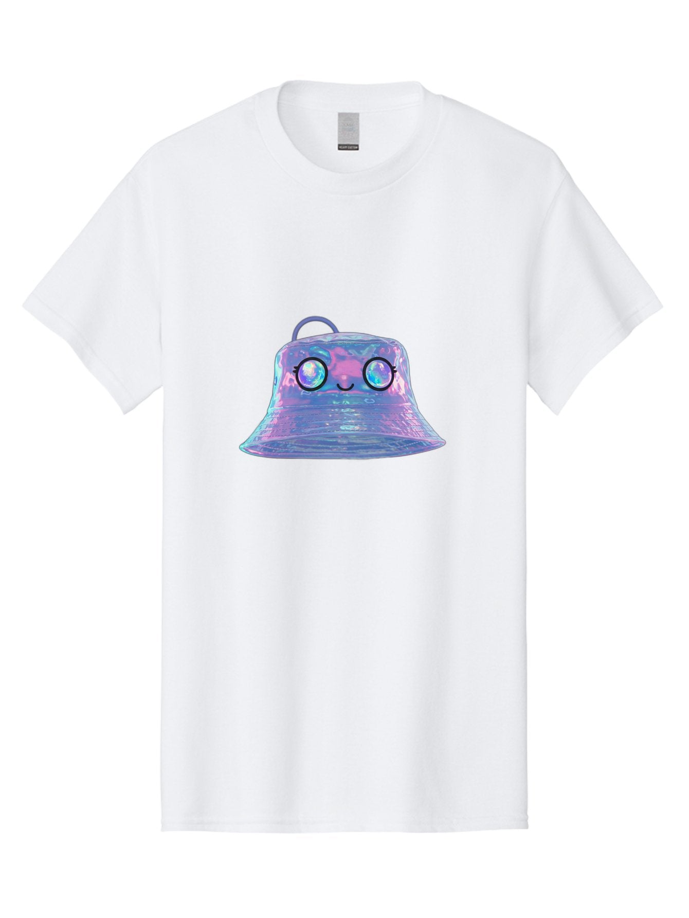 Holographic-Bell Men'S Graphic Tee, 100% Cotton, Comfortable Casual Summer Wear, Machine Washable, Iridescent Bell, Holographic Sheen, Kawaii Character, Cartoon-Style Eyes, Happy Face, Shiny Appearance, Purple And Blue Hues, Bad198 12