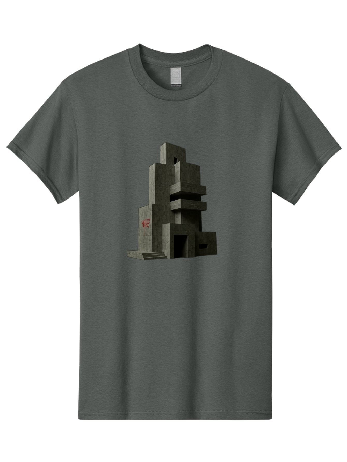House Men'S Graphic Tee, 100% Cotton, Comfortable Casual Summer Wear, Machine Washable, Futuristic Architecture, Dark Gray Building, Abstract Design, Modern Style, Geometric Shapes, Red Signage, Avant-Garde, Sleek Lines, Concrete Texture Bad202 11