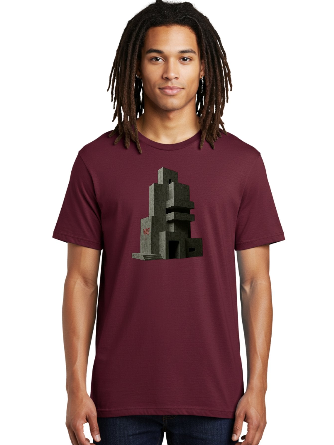 House Men'S Graphic Tee, 100% Cotton, Comfortable Casual Summer Wear, Machine Washable, Futuristic Architecture, Dark Gray Building, Abstract Design, Modern Style, Geometric Shapes, Red Signage, Avant-Garde, Sleek Lines, Concrete Texture Bad202 29