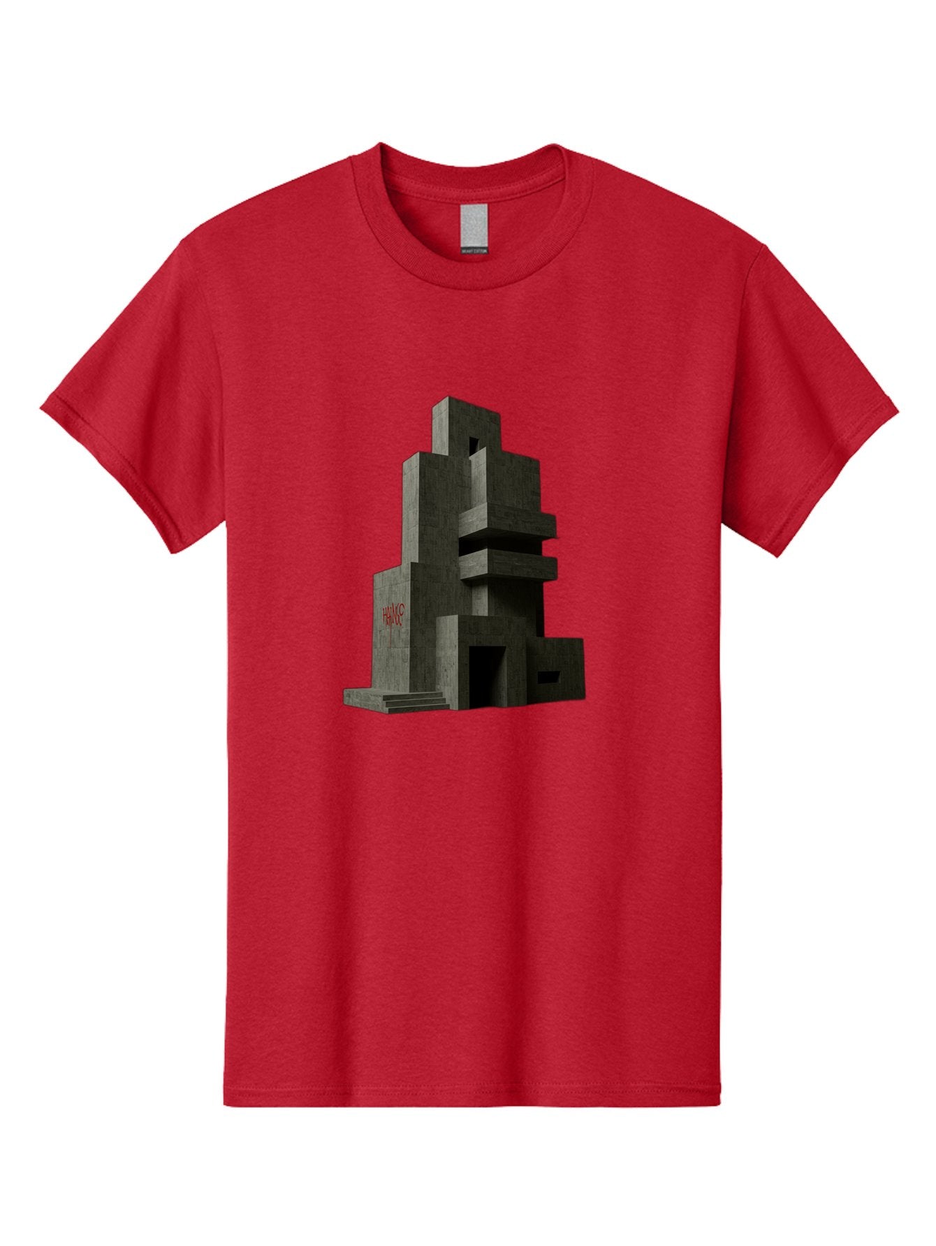 House Men'S Graphic Tee, 100% Cotton, Comfortable Casual Summer Wear, Machine Washable, Futuristic Architecture, Dark Gray Building, Abstract Design, Modern Style, Geometric Shapes, Red Signage, Avant-Garde, Sleek Lines, Concrete Texture Bad202 5