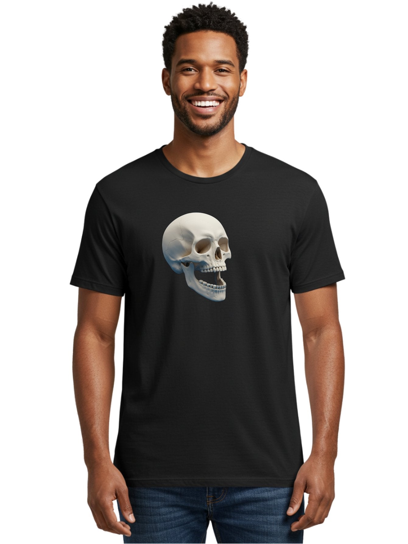 Human-Skull-1 Men'S Graphic Tee, 100% Cotton, Comfortable Casual Summer Wear, Machine Washable, Human Skull, Skeletal Head, Anatomy, Bones, Teeth, Jawbone, Scientific Illustration, Medical Art, 3D Rendering, Detailed Model Bad204 23