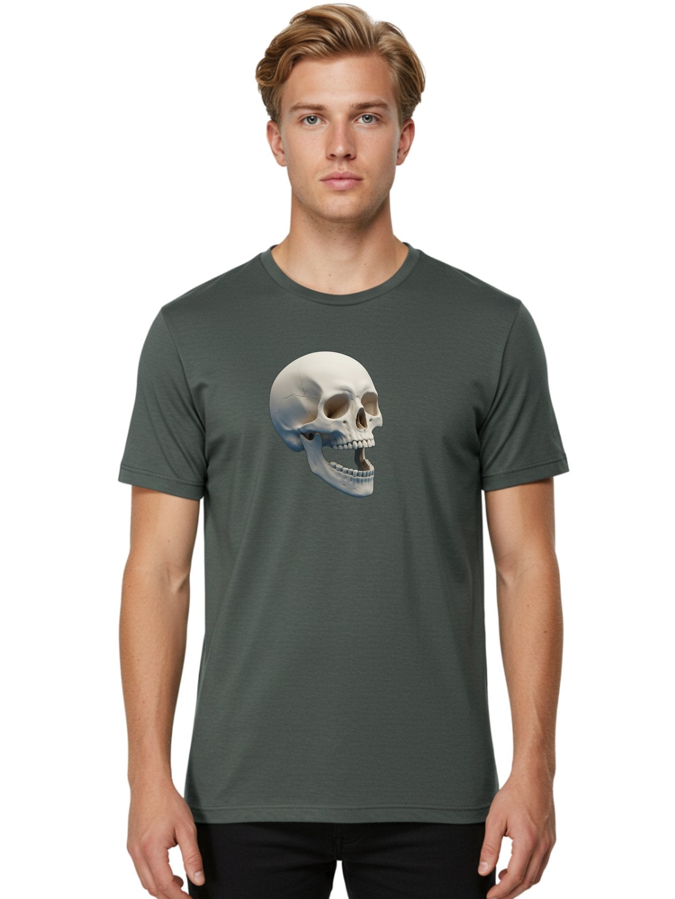 Human-Skull-1 Men'S Graphic Tee, 100% Cotton, Comfortable Casual Summer Wear, Machine Washable, Human Skull, Skeletal Head, Anatomy, Bones, Teeth, Jawbone, Scientific Illustration, Medical Art, 3D Rendering, Detailed Model Bad204 30