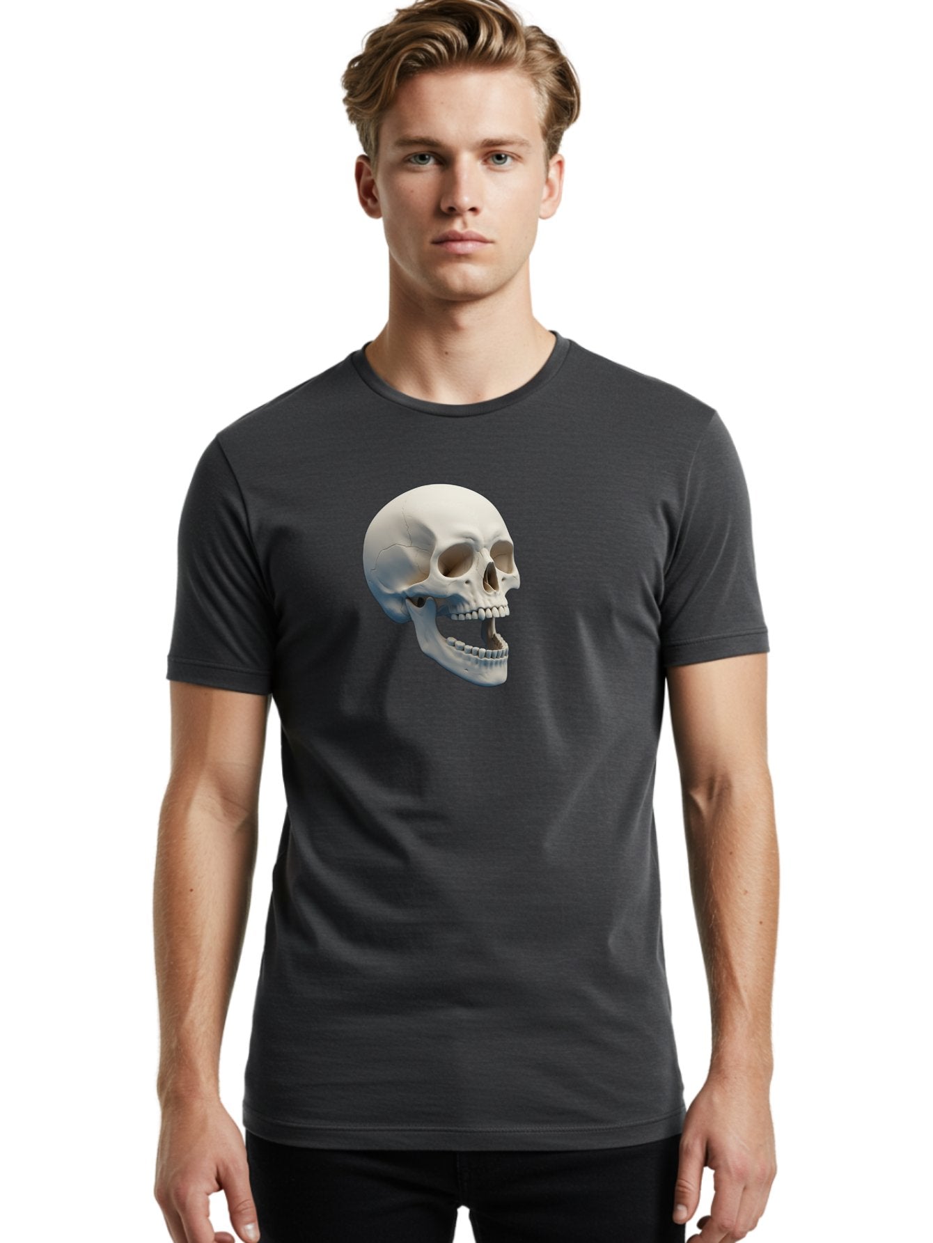 Human-Skull-1 Men'S Graphic Tee, 100% Cotton, Comfortable Casual Summer Wear, Machine Washable, Human Skull, Skeletal Head, Anatomy, Bones, Teeth, Jawbone, Scientific Illustration, Medical Art, 3D Rendering, Detailed Model Bad204 19