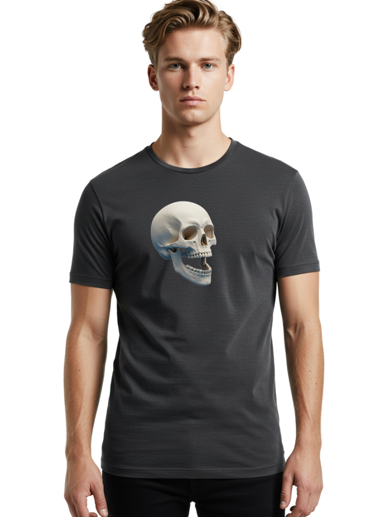 Human-Skull-1 Men'S Graphic Tee, 100% Cotton, Comfortable Casual Summer Wear, Machine Washable, Human Skull, Skeletal Head, Anatomy, Bones, Teeth, Jawbone, Scientific Illustration, Medical Art, 3D Rendering, Detailed Model Bad204 26