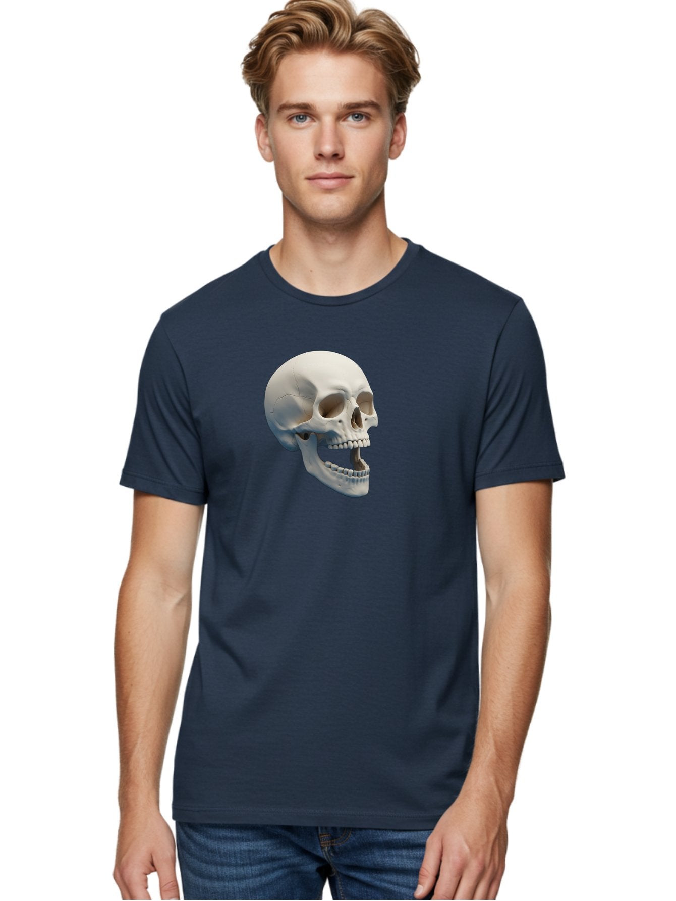 Human-Skull-1 Men'S Graphic Tee, 100% Cotton, Comfortable Casual Summer Wear, Machine Washable, Human Skull, Skeletal Head, Anatomy, Bones, Teeth, Jawbone, Scientific Illustration, Medical Art, 3D Rendering, Detailed Model Bad204 26