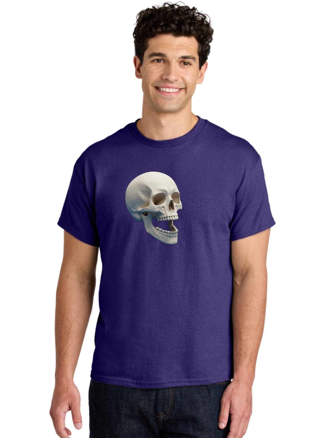 Human-Skull-1 Men'S Graphic Tee, 100% Cotton, Comfortable Casual Summer Wear, Machine Washable, Human Skull, Skeletal Head, Anatomy, Bones, Teeth, Jawbone, Scientific Illustration, Medical Art, 3D Rendering, Detailed Model Bad204 21
