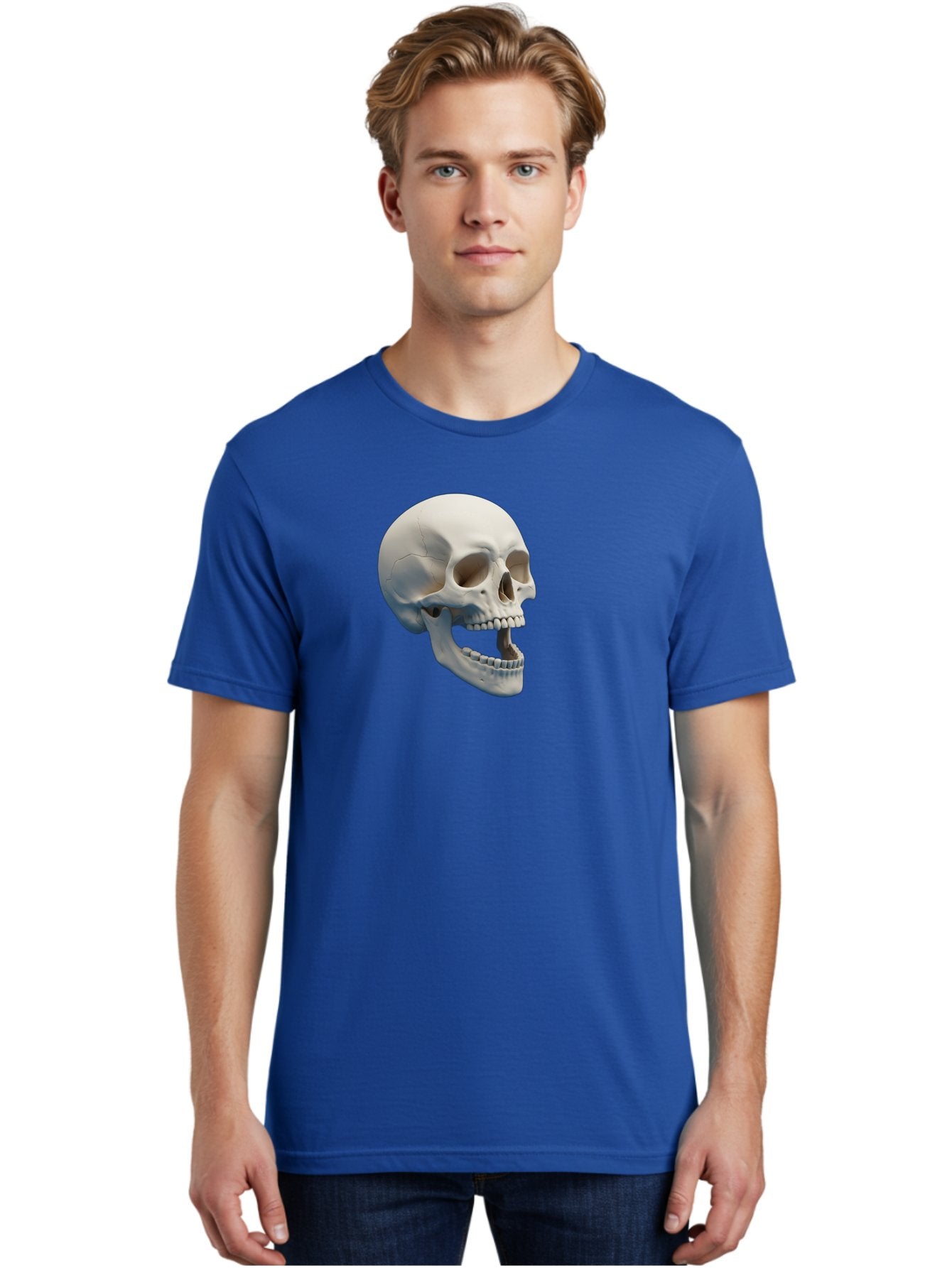 Human-Skull-1 Men'S Graphic Tee, 100% Cotton, Comfortable Casual Summer Wear, Machine Washable, Human Skull, Skeletal Head, Anatomy, Bones, Teeth, Jawbone, Scientific Illustration, Medical Art, 3D Rendering, Detailed Model Bad204 16