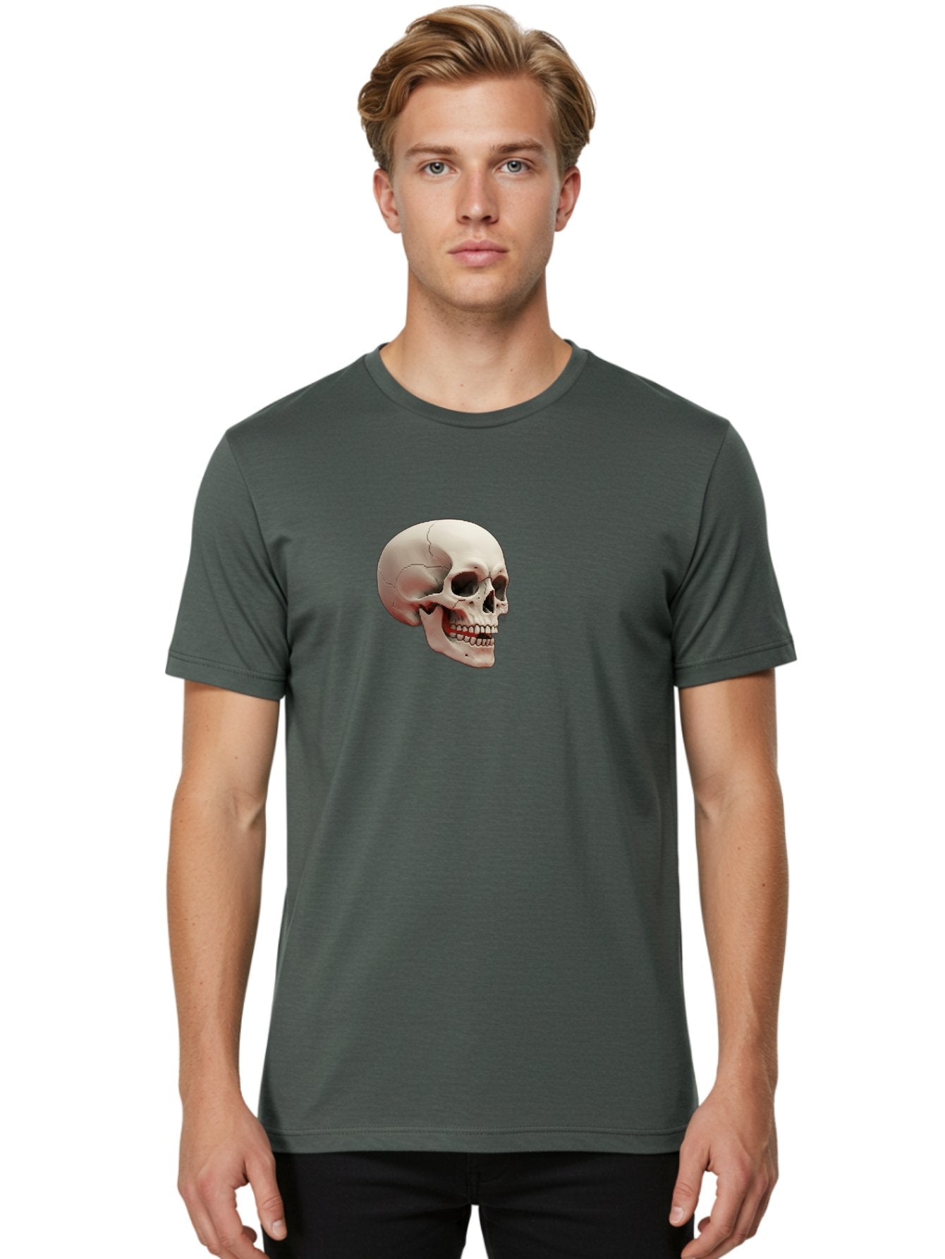 Human-Skull Men'S Graphic Tee, 100% Cotton, Comfortable Casual Summer Wear, Machine Washable, Human Skull, Skeletal Head, Anatomy, Bone Structure, Dental Anatomy, Forensic Science, Medical Education, Death Symbol, Gothic Art Bad205 17