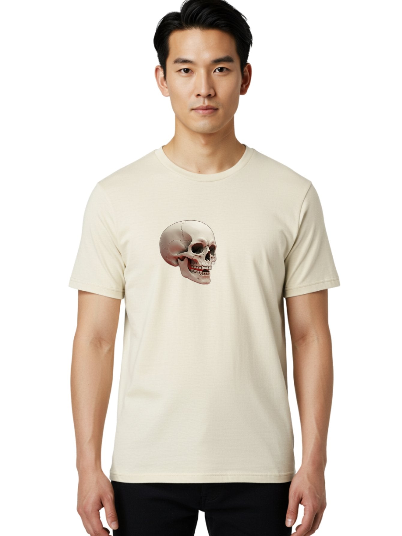 Human-Skull Men'S Graphic Tee, 100% Cotton, Comfortable Casual Summer Wear, Machine Washable, Human Skull, Skeletal Head, Anatomy, Bone Structure, Dental Anatomy, Forensic Science, Medical Education, Death Symbol, Gothic Art Bad205 19