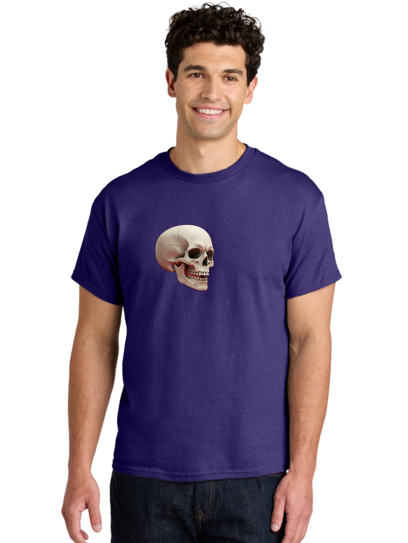 Human-Skull Men'S Graphic Tee, 100% Cotton, Comfortable Casual Summer Wear, Machine Washable, Human Skull, Skeletal Head, Anatomy, Bone Structure, Dental Anatomy, Forensic Science, Medical Education, Death Symbol, Gothic Art Bad205 16