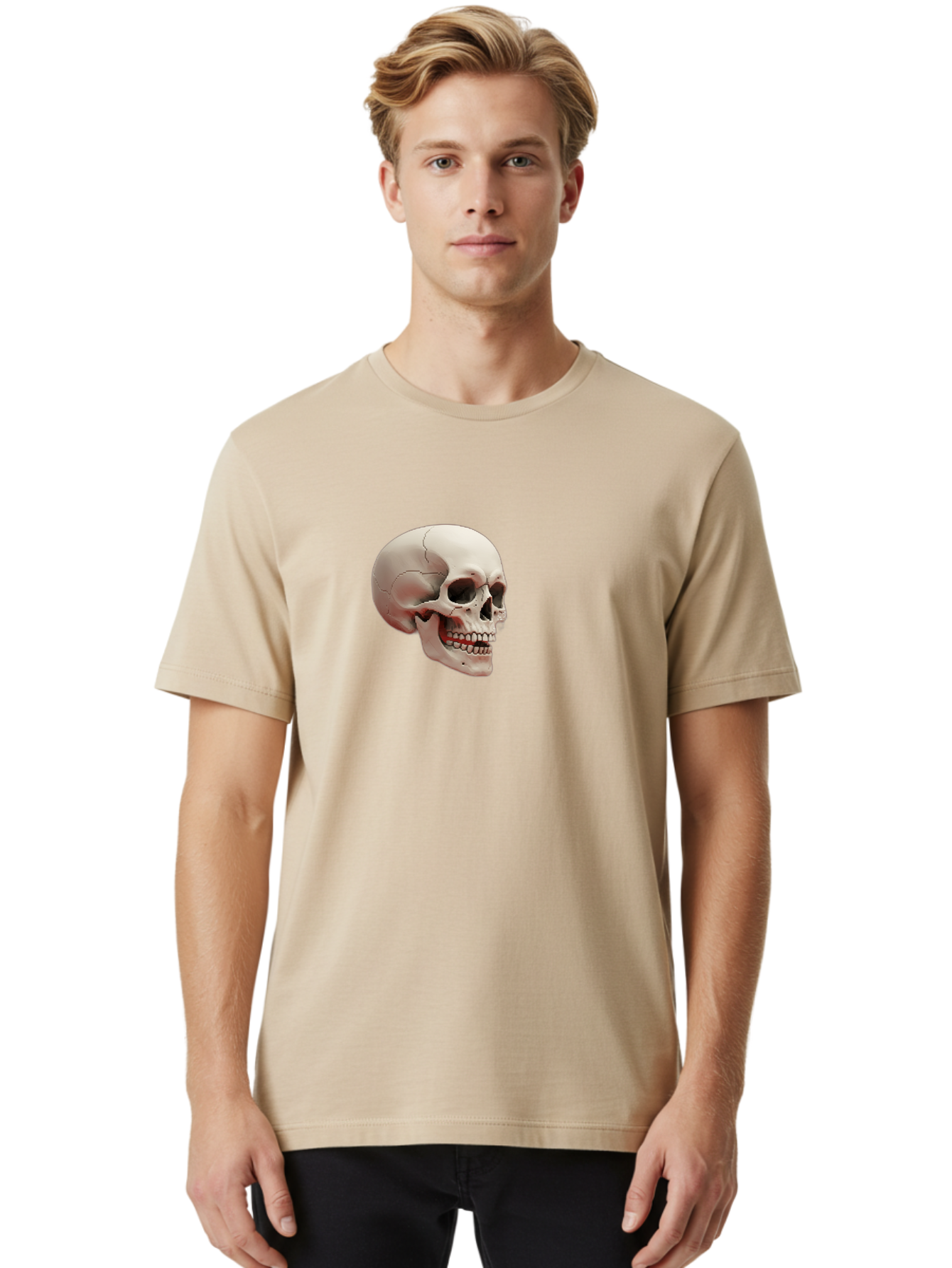Human-Skull Men'S Graphic Tee, 100% Cotton, Comfortable Casual Summer Wear, Machine Washable, Human Skull, Skeletal Head, Anatomy, Bone Structure, Dental Anatomy, Forensic Science, Medical Education, Death Symbol, Gothic Art Bad205 22