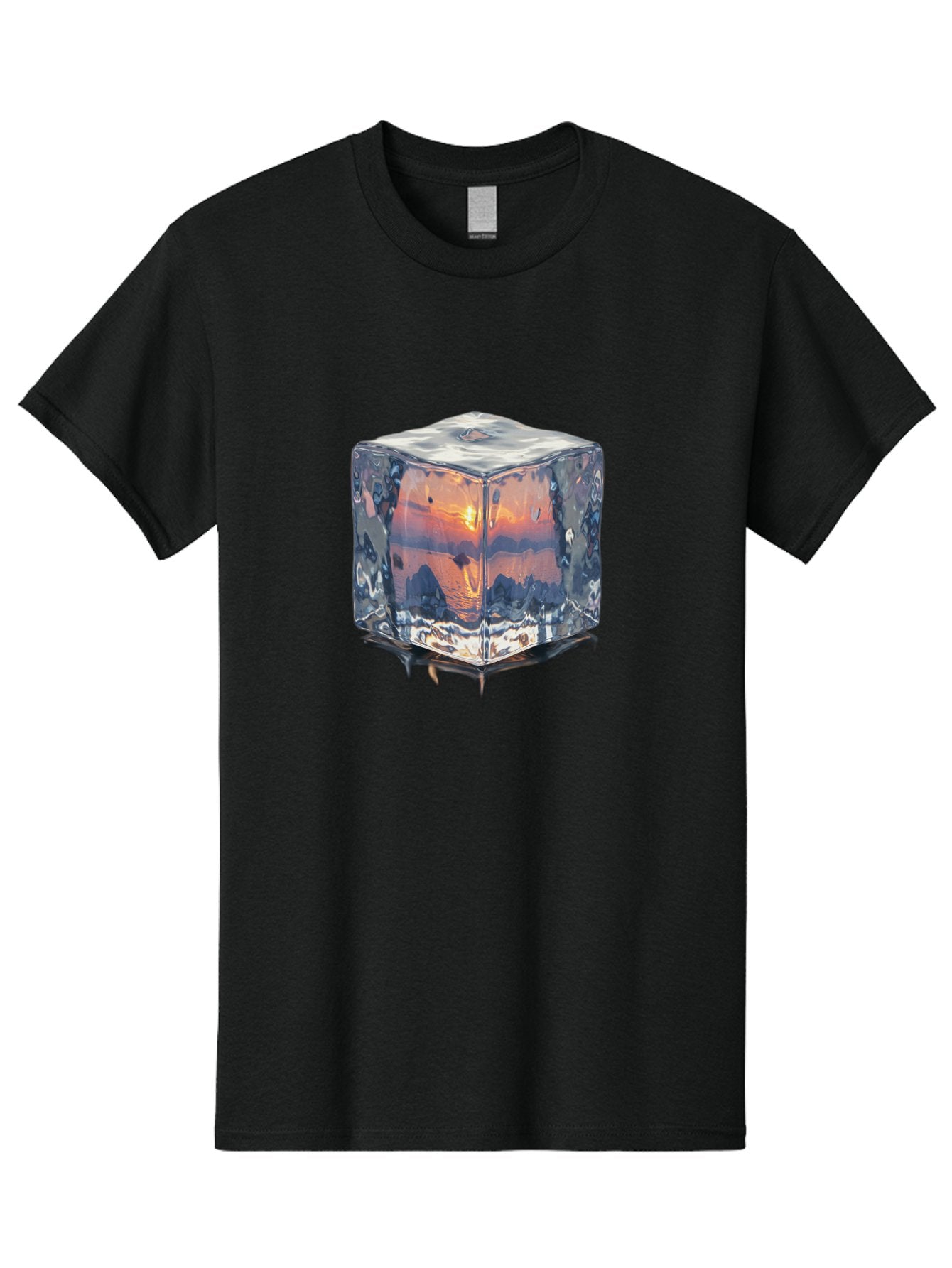 Ice-Cube-Sunset Men'S Graphic Tee, 100% Cotton, Comfortable Casual Summer Wear, Machine Washable, Ice Cube, Sunset Reflection, Ocean View, Rocky Landscape, Vibrant Orange, Cool Glass, Dramatic Scenery, Serene Atmosphere, Frozen Moment Bad207 12