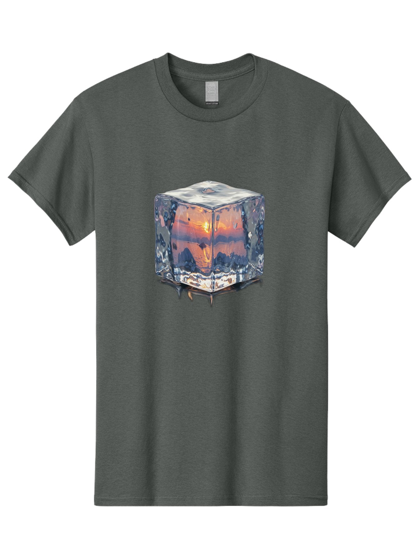 Ice-Cube-Sunset Men'S Graphic Tee, 100% Cotton, Comfortable Casual Summer Wear, Machine Washable, Ice Cube, Sunset Reflection, Ocean View, Rocky Landscape, Vibrant Orange, Cool Glass, Dramatic Scenery, Serene Atmosphere, Frozen Moment Bad207 11