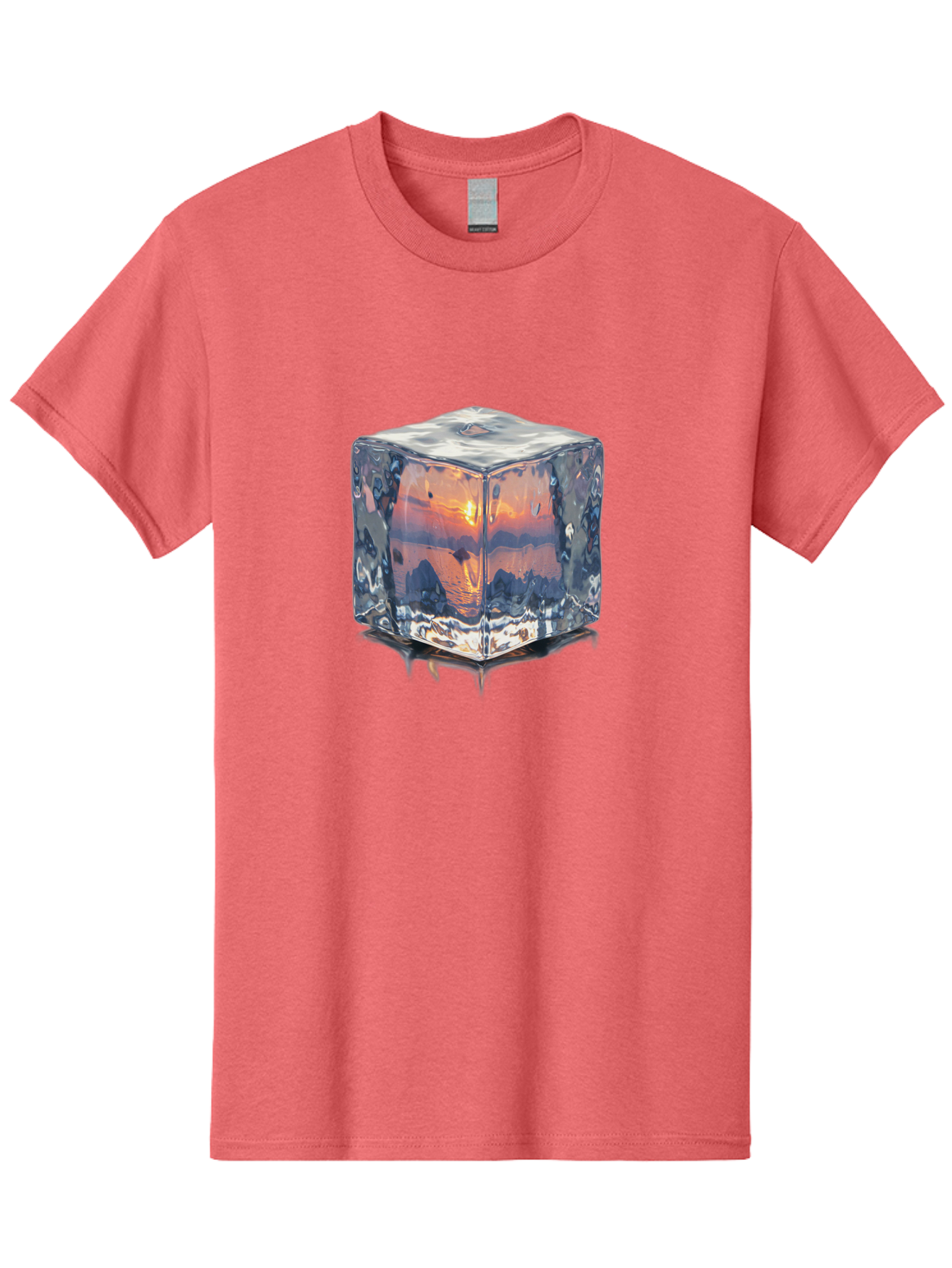 Ice-Cube-Sunset Men'S Graphic Tee, 100% Cotton, Comfortable Casual Summer Wear, Machine Washable, Ice Cube, Sunset Reflection, Ocean View, Rocky Landscape, Vibrant Orange, Cool Glass, Dramatic Scenery, Serene Atmosphere, Frozen Moment Bad207 9