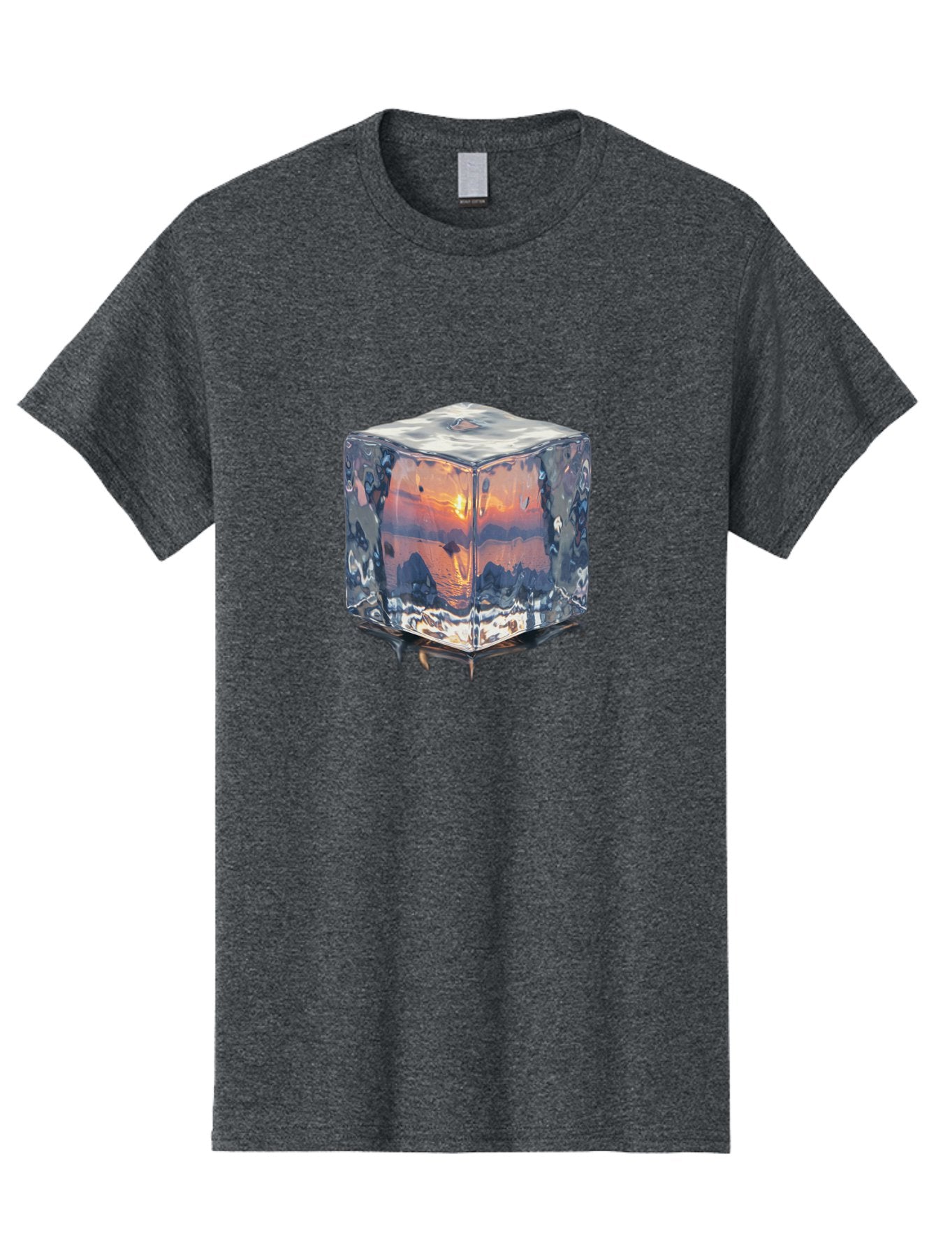 Ice-Cube-Sunset Men'S Graphic Tee, 100% Cotton, Comfortable Casual Summer Wear, Machine Washable, Ice Cube, Sunset Reflection, Ocean View, Rocky Landscape, Vibrant Orange, Cool Glass, Dramatic Scenery, Serene Atmosphere, Frozen Moment Bad207 8