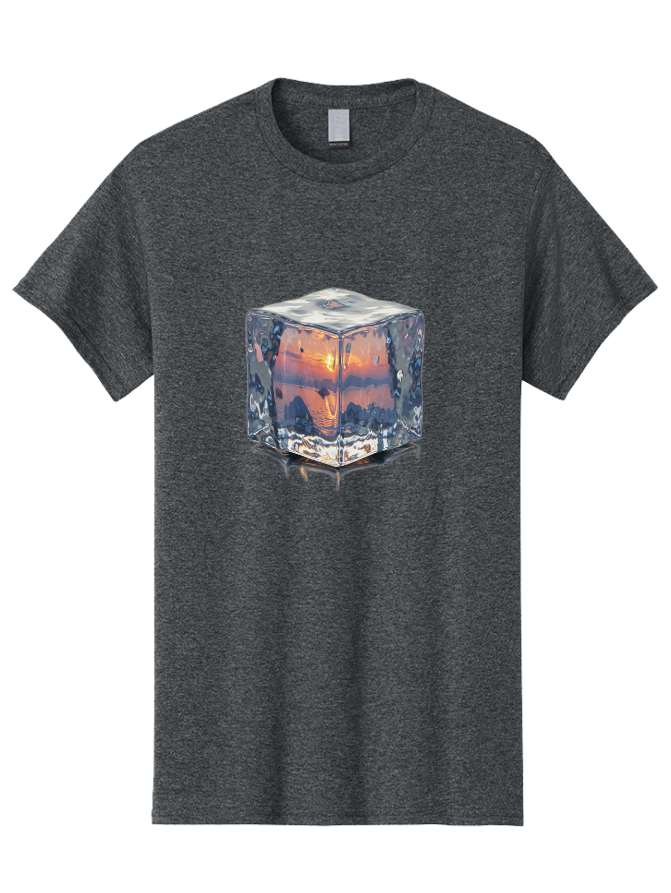 Ice-Cube-Sunset Men'S Graphic Tee, 100% Cotton, Comfortable Casual Summer Wear, Machine Washable, Ice Cube, Sunset Reflection, Ocean View, Rocky Landscape, Vibrant Orange, Cool Glass, Dramatic Scenery, Serene Atmosphere, Frozen Moment Bad207 6