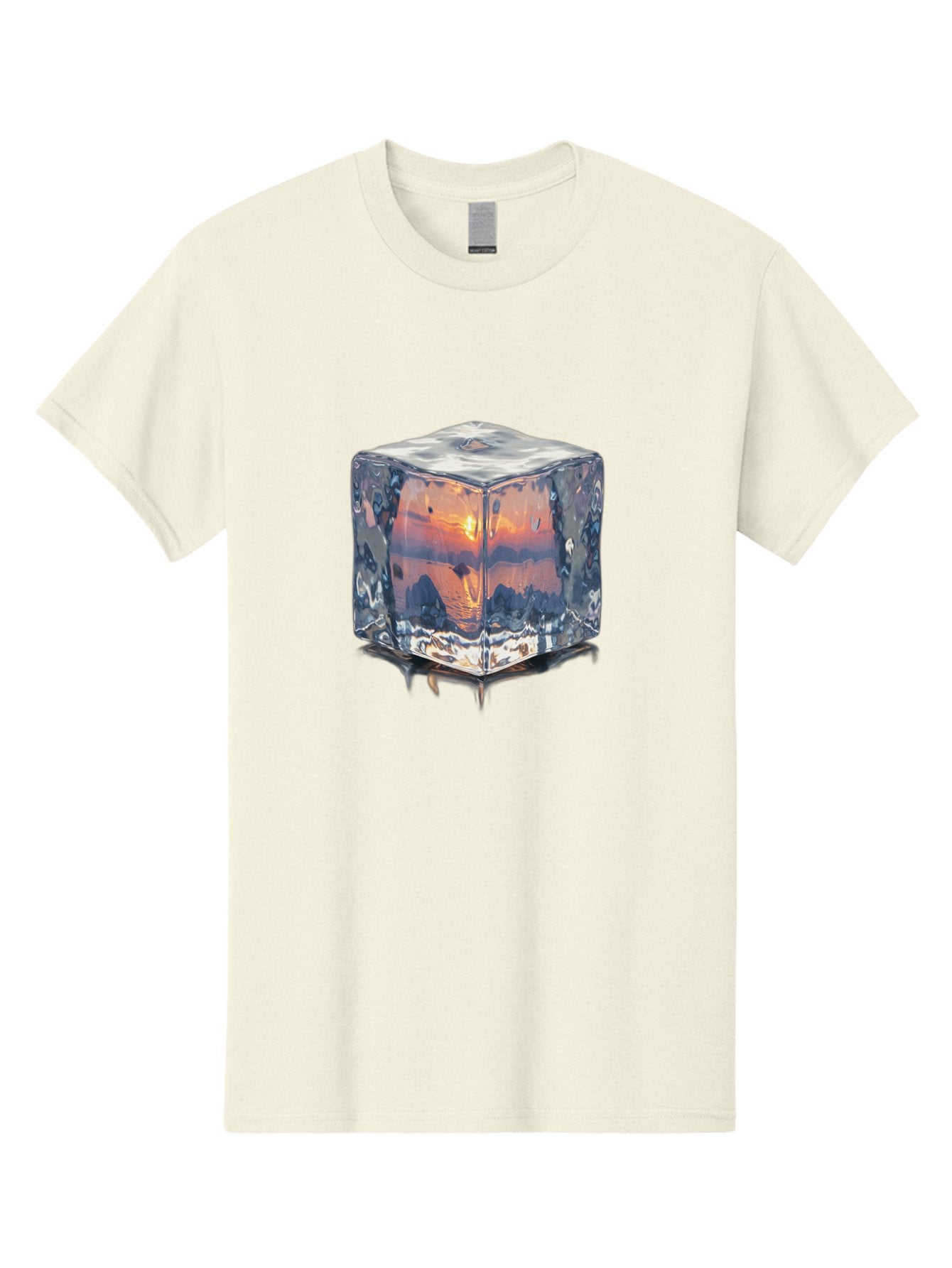 Ice-Cube-Sunset Men'S Graphic Tee, 100% Cotton, Comfortable Casual Summer Wear, Machine Washable, Ice Cube, Sunset Reflection, Ocean View, Rocky Landscape, Vibrant Orange, Cool Glass, Dramatic Scenery, Serene Atmosphere, Frozen Moment Bad207 10