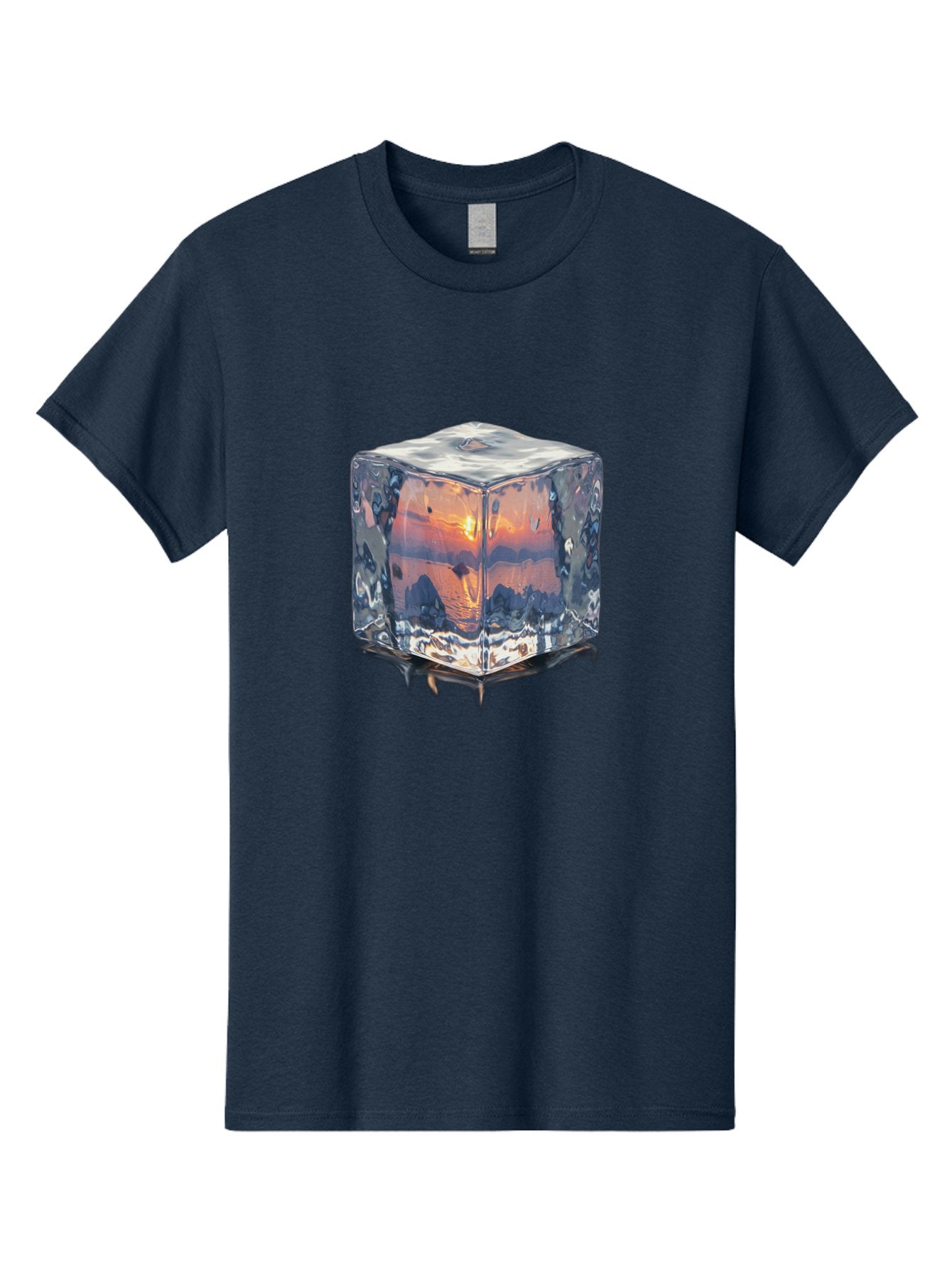 Ice-Cube-Sunset Men'S Graphic Tee, 100% Cotton, Comfortable Casual Summer Wear, Machine Washable, Ice Cube, Sunset Reflection, Ocean View, Rocky Landscape, Vibrant Orange, Cool Glass, Dramatic Scenery, Serene Atmosphere, Frozen Moment Bad207 4