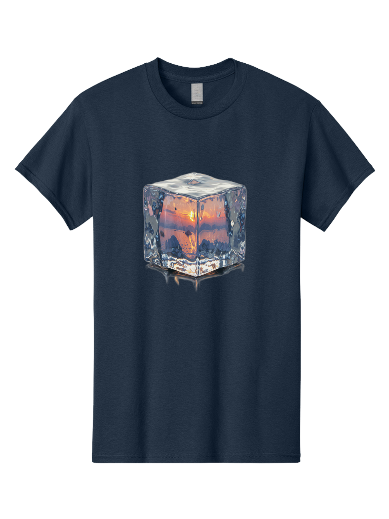 Ice-Cube-Sunset Men'S Graphic Tee, 100% Cotton, Comfortable Casual Summer Wear, Machine Washable, Ice Cube, Sunset Reflection, Ocean View, Rocky Landscape, Vibrant Orange, Cool Glass, Dramatic Scenery, Serene Atmosphere, Frozen Moment Bad207 12