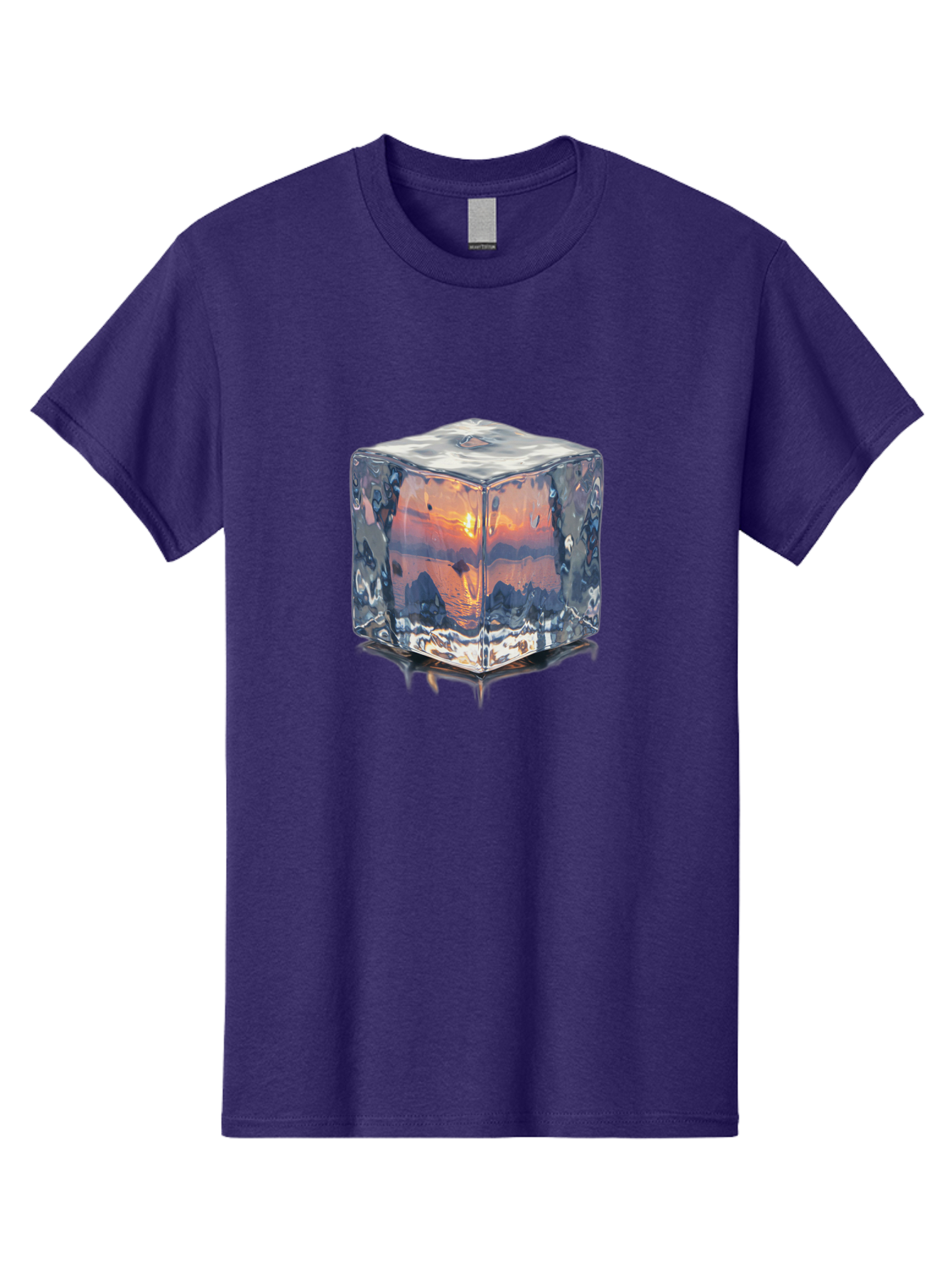 Ice-Cube-Sunset Men'S Graphic Tee, 100% Cotton, Comfortable Casual Summer Wear, Machine Washable, Ice Cube, Sunset Reflection, Ocean View, Rocky Landscape, Vibrant Orange, Cool Glass, Dramatic Scenery, Serene Atmosphere, Frozen Moment Bad207 15