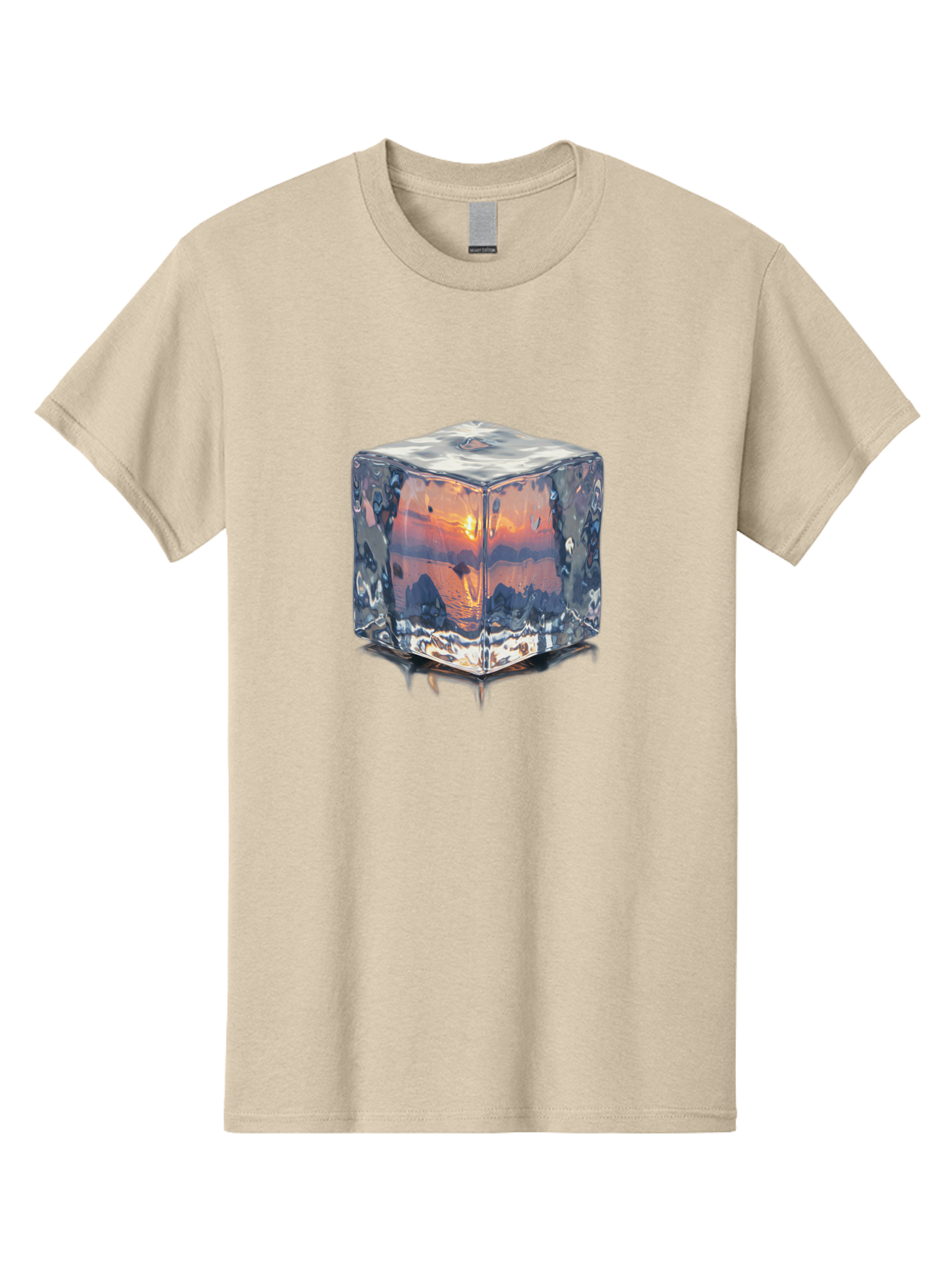 Ice-Cube-Sunset Men'S Graphic Tee, 100% Cotton, Comfortable Casual Summer Wear, Machine Washable, Ice Cube, Sunset Reflection, Ocean View, Rocky Landscape, Vibrant Orange, Cool Glass, Dramatic Scenery, Serene Atmosphere, Frozen Moment Bad207 11