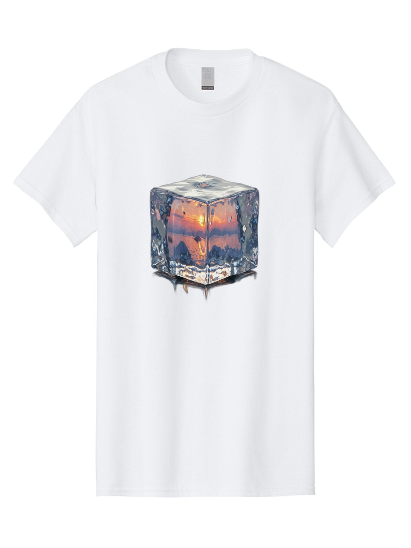 Ice-Cube-Sunset Men'S Graphic Tee, 100% Cotton, Comfortable Casual Summer Wear, Machine Washable, Ice Cube, Sunset Reflection, Ocean View, Rocky Landscape, Vibrant Orange, Cool Glass, Dramatic Scenery, Serene Atmosphere, Frozen Moment Bad207 15