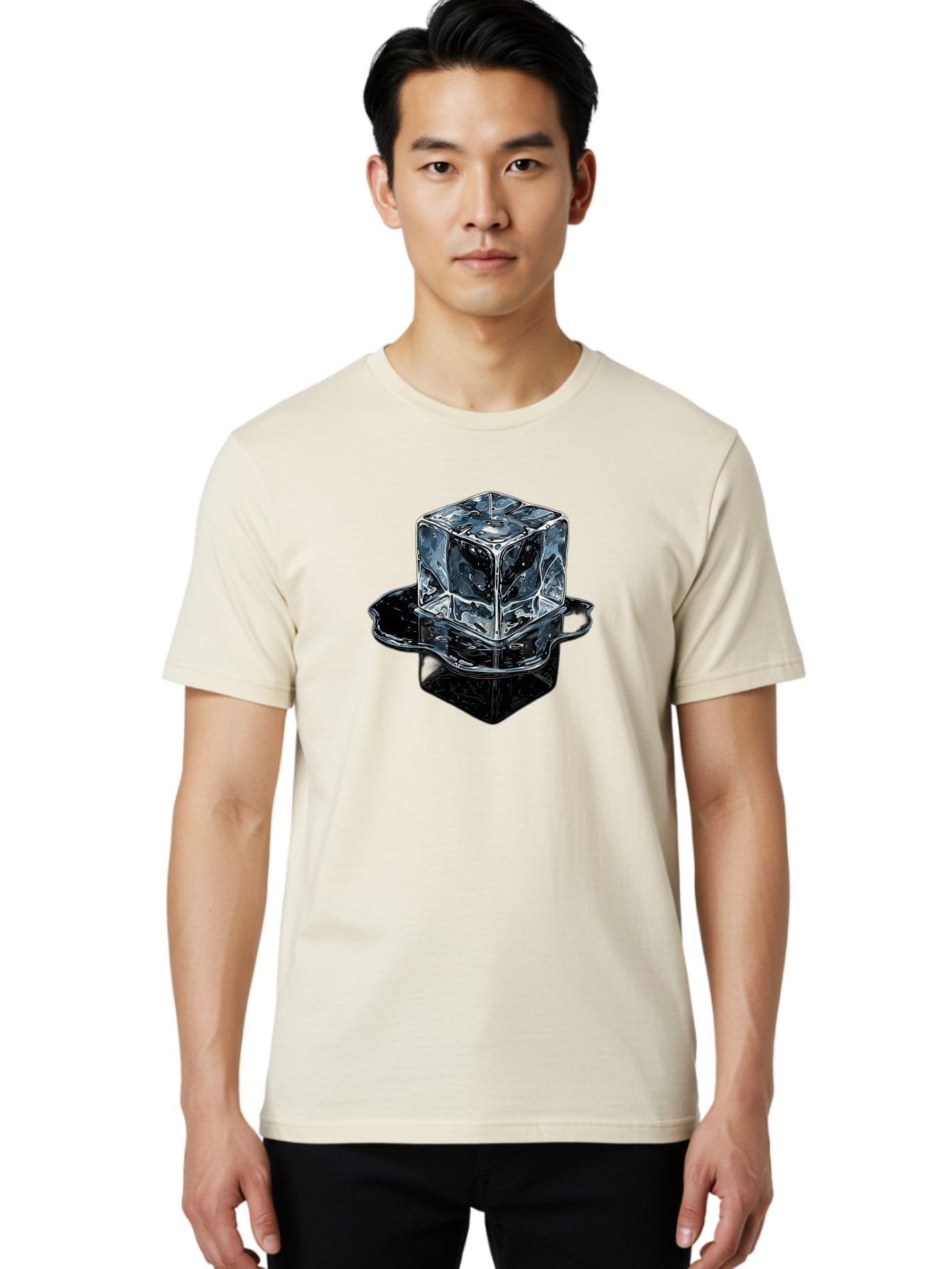 Ice-Cube Men'S Graphic Tee, 100% Cotton, Comfortable Casual Summer Wear, Machine Washable, Ice Cube, Transparent Ice, Water Droplets On Ice, Shiny Ice Cube, Reflective Surface, Cold Beverage, Modern Illustration, Ice On Black, Chilled Drink, Bad208 19